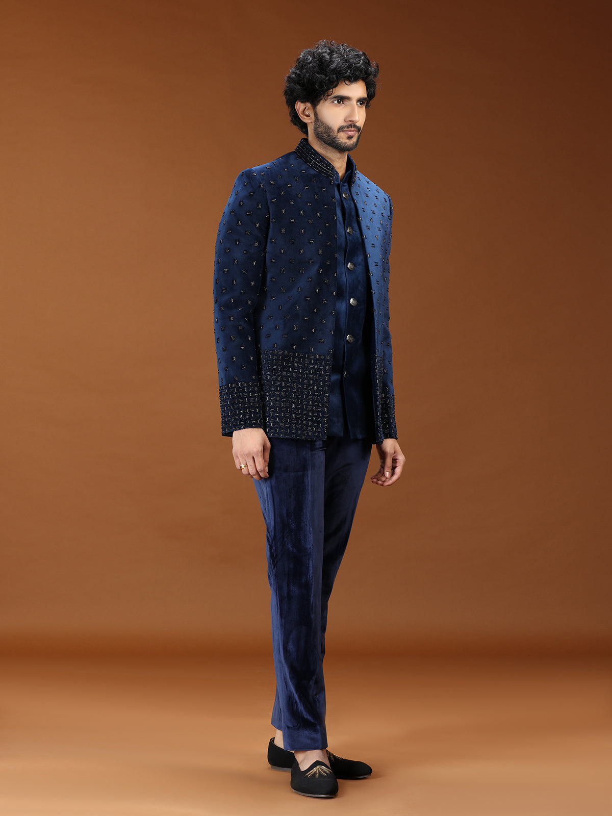 Contemporary blue cutdana jodhpuri suit for mens