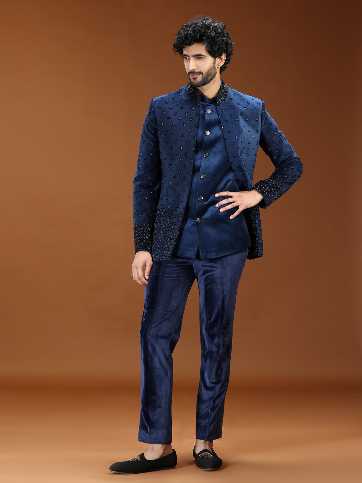 Contemporary blue cutdana jodhpuri suit for mens
