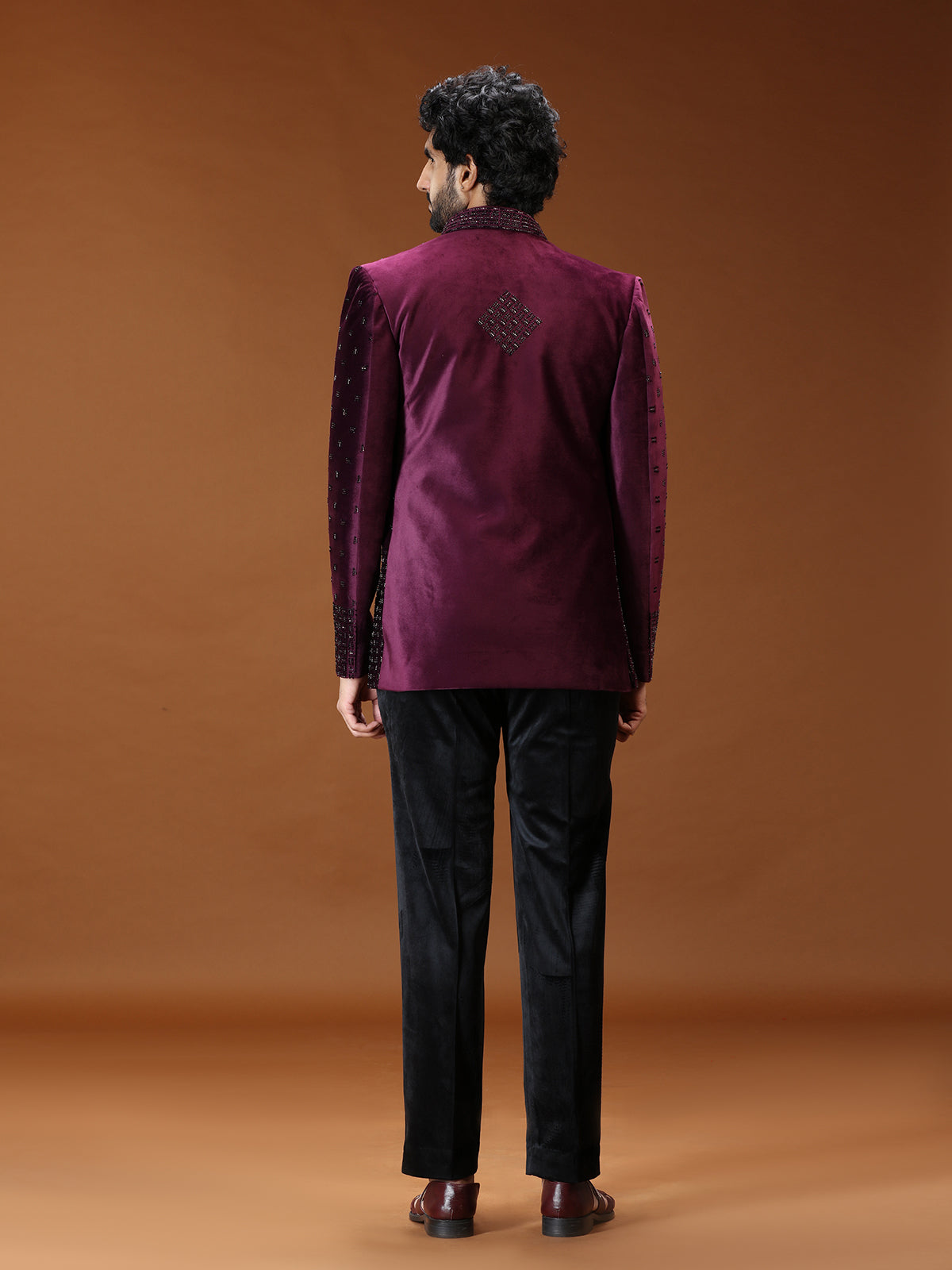 Regal wine cutdana jacket jodhpuri suit for mens