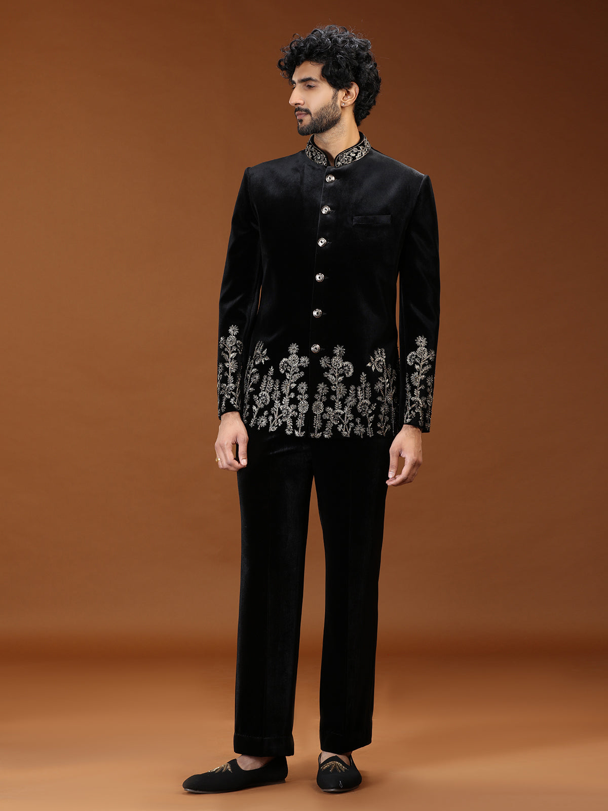 Black baroque embroidered jodhpuri suit for mens