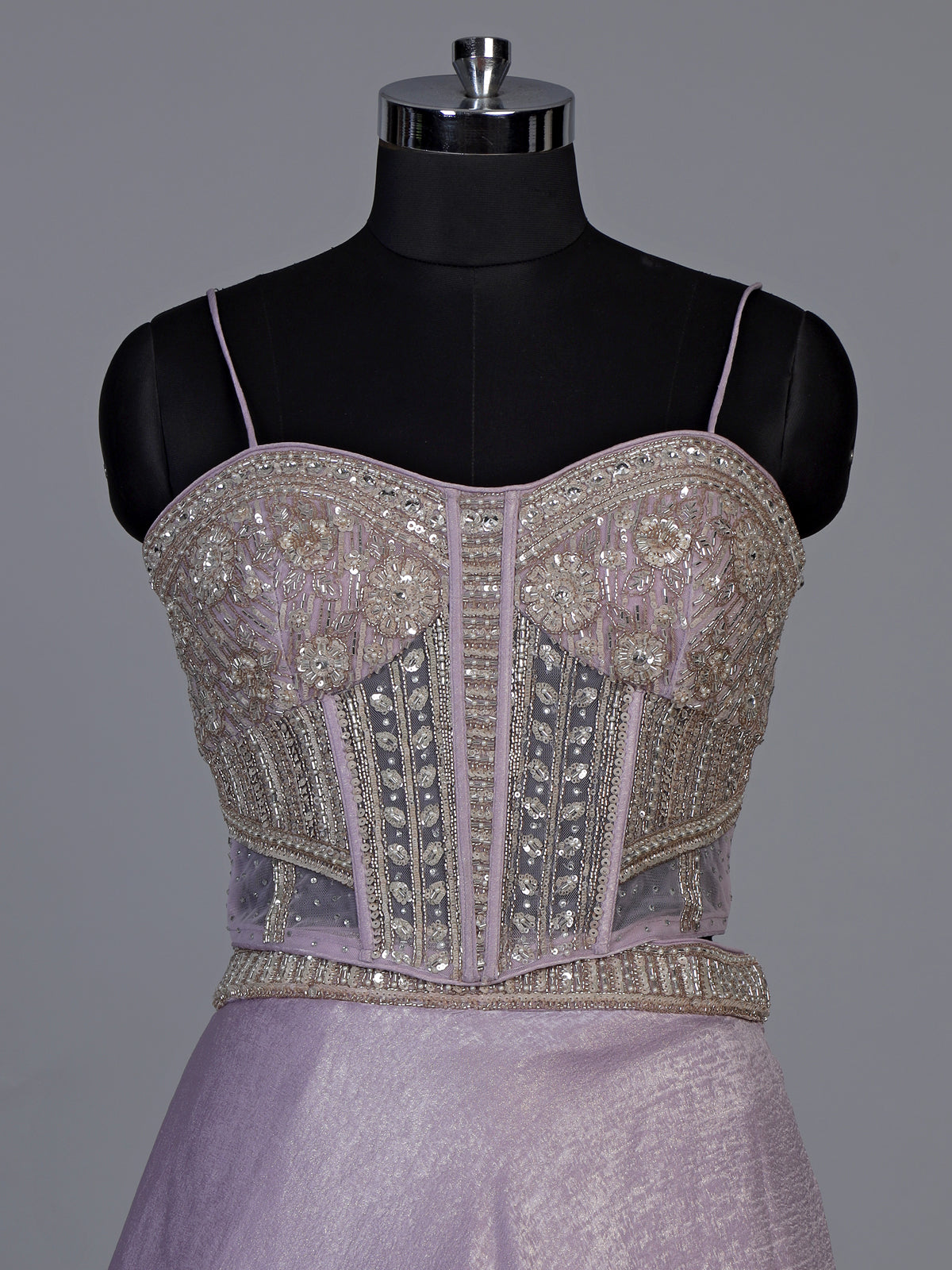 Dreamy lavender purple chiffon tissue silk lehenga choli with sparkle