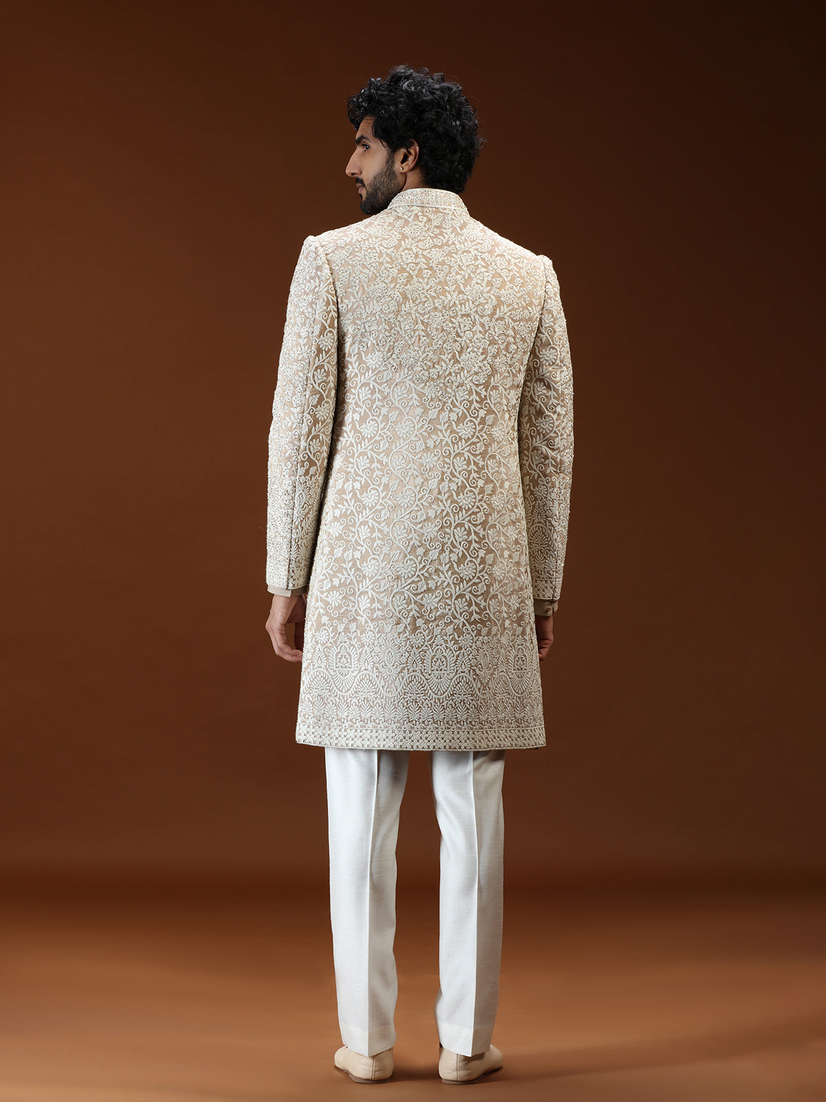 Light brown floral filigree mens sherwani