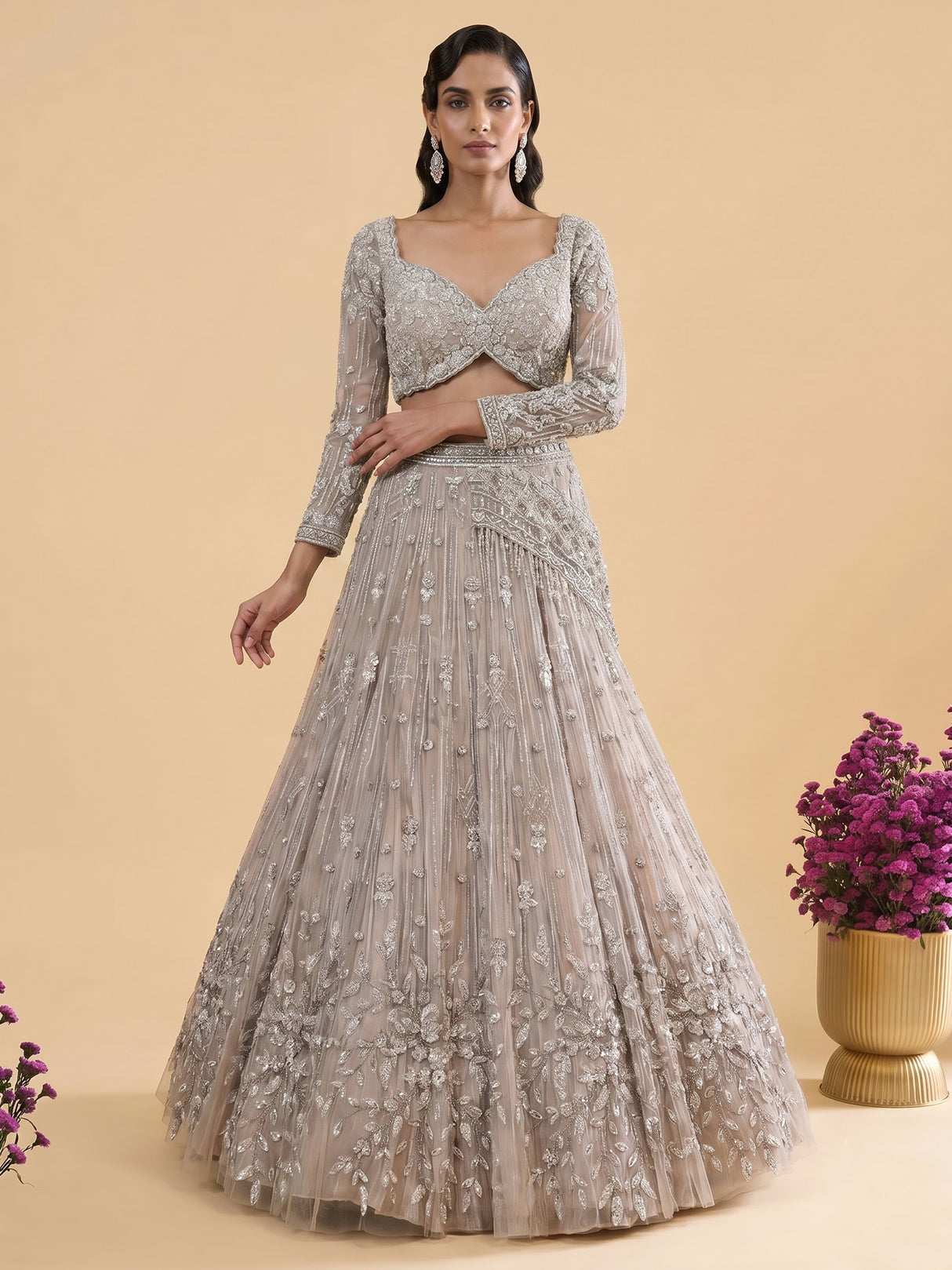 Beige graceful kalidar botanical women lehenga choli