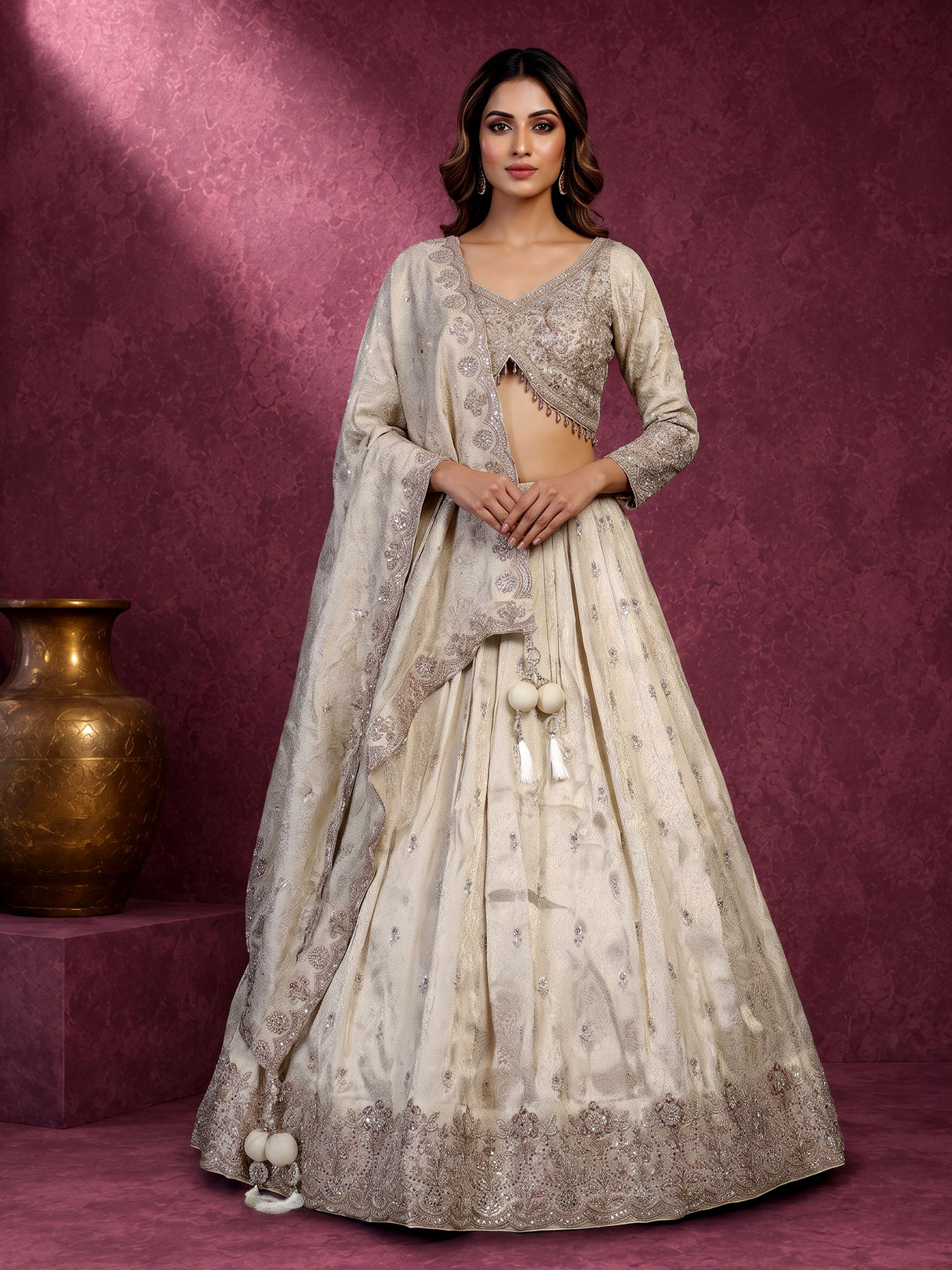 Cream majestic floral zari women lehenga choli