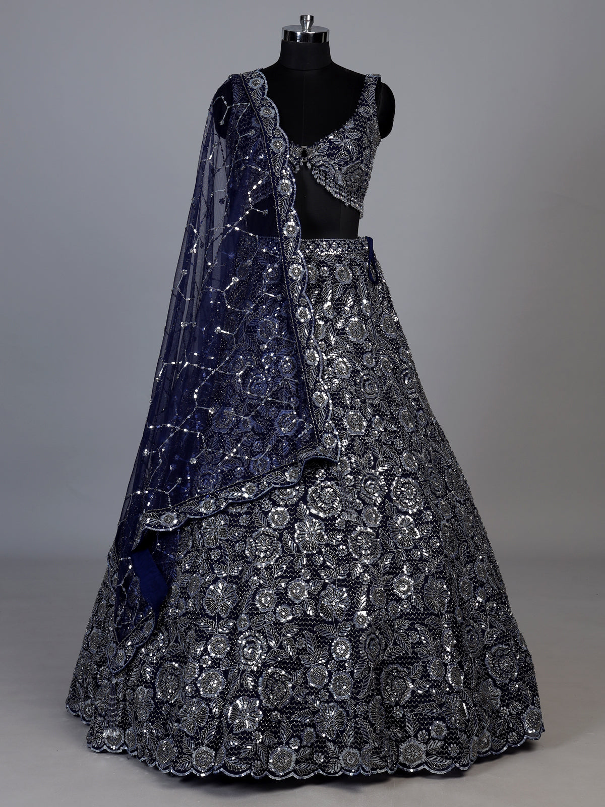 Navy blue lavish floral women lehenga choli