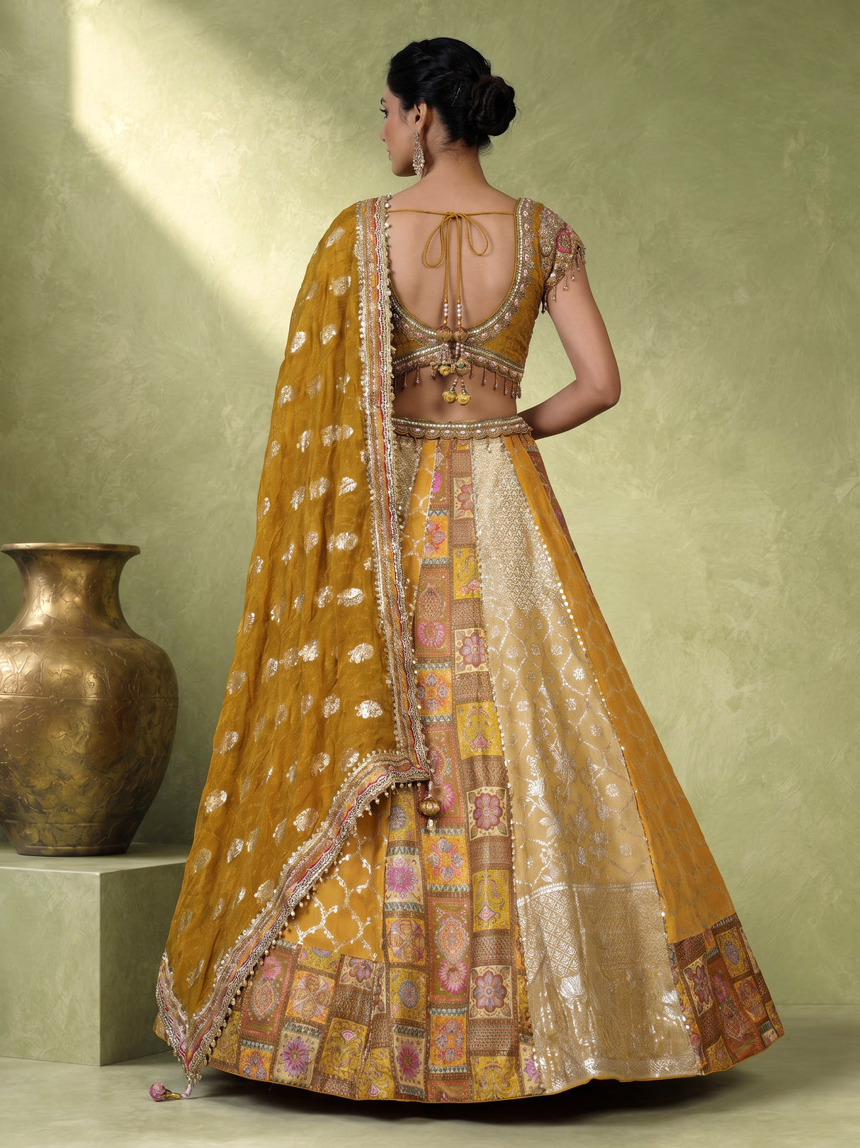 Mustard yellow vibrant kalamkari women lehenga choli