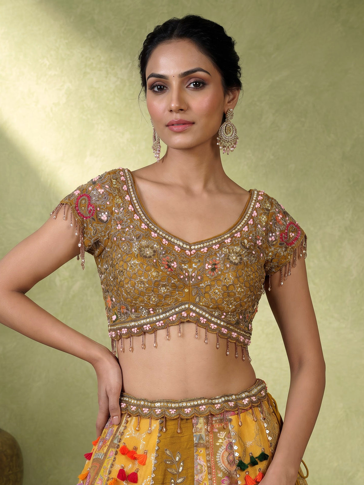 Mustard yellow vibrant kalamkari women lehenga choli