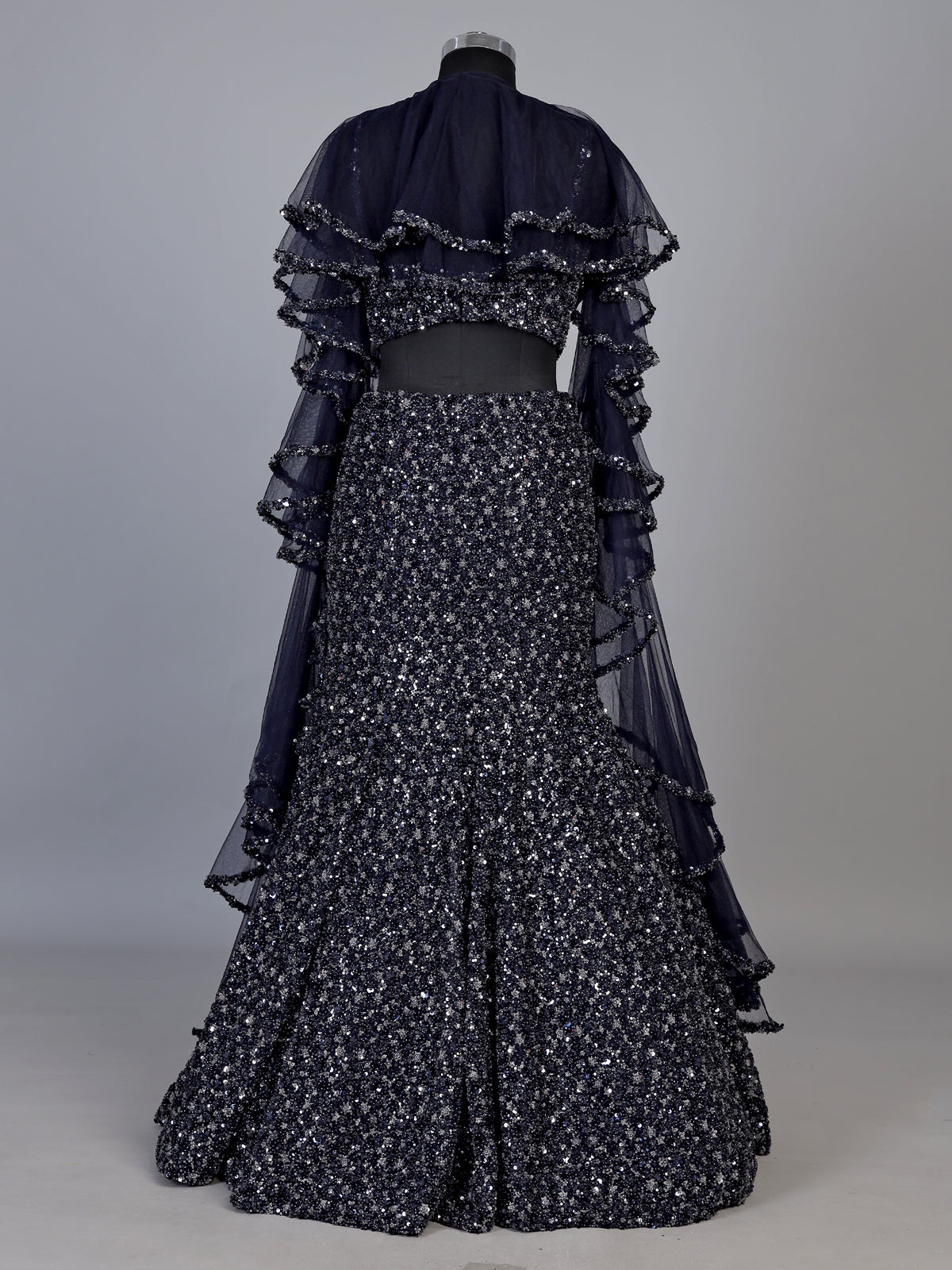Navy blue dramatic ruffle women lehenga choli