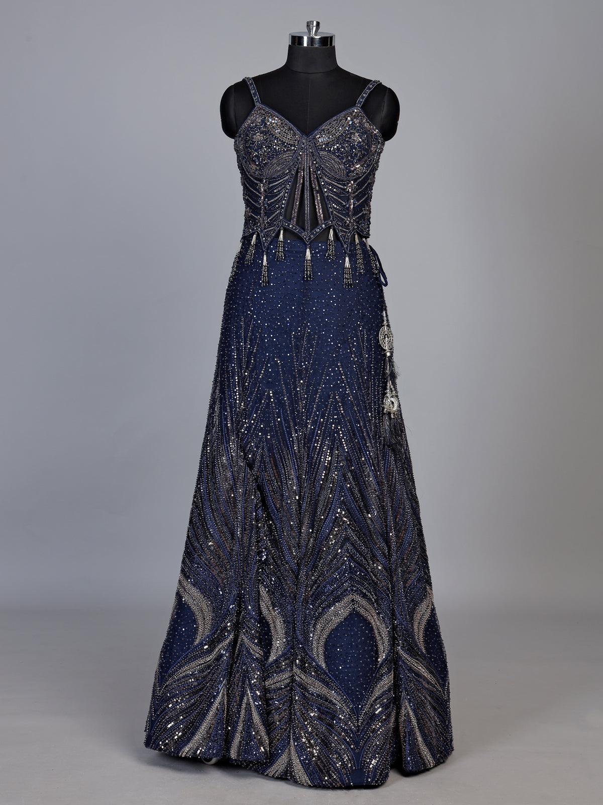 Navy blue art deco women lehenga choli