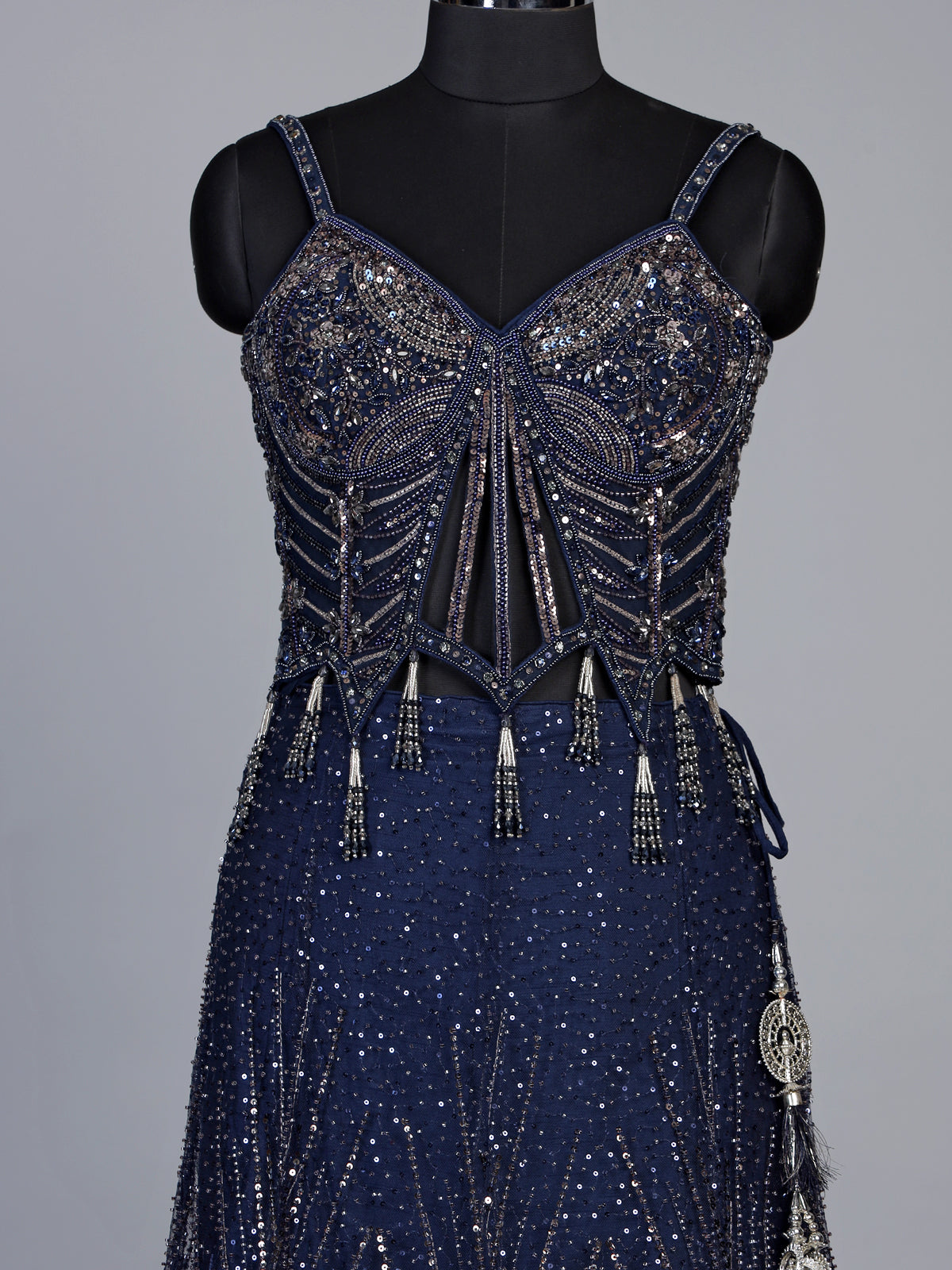 Navy blue art deco women lehenga choli