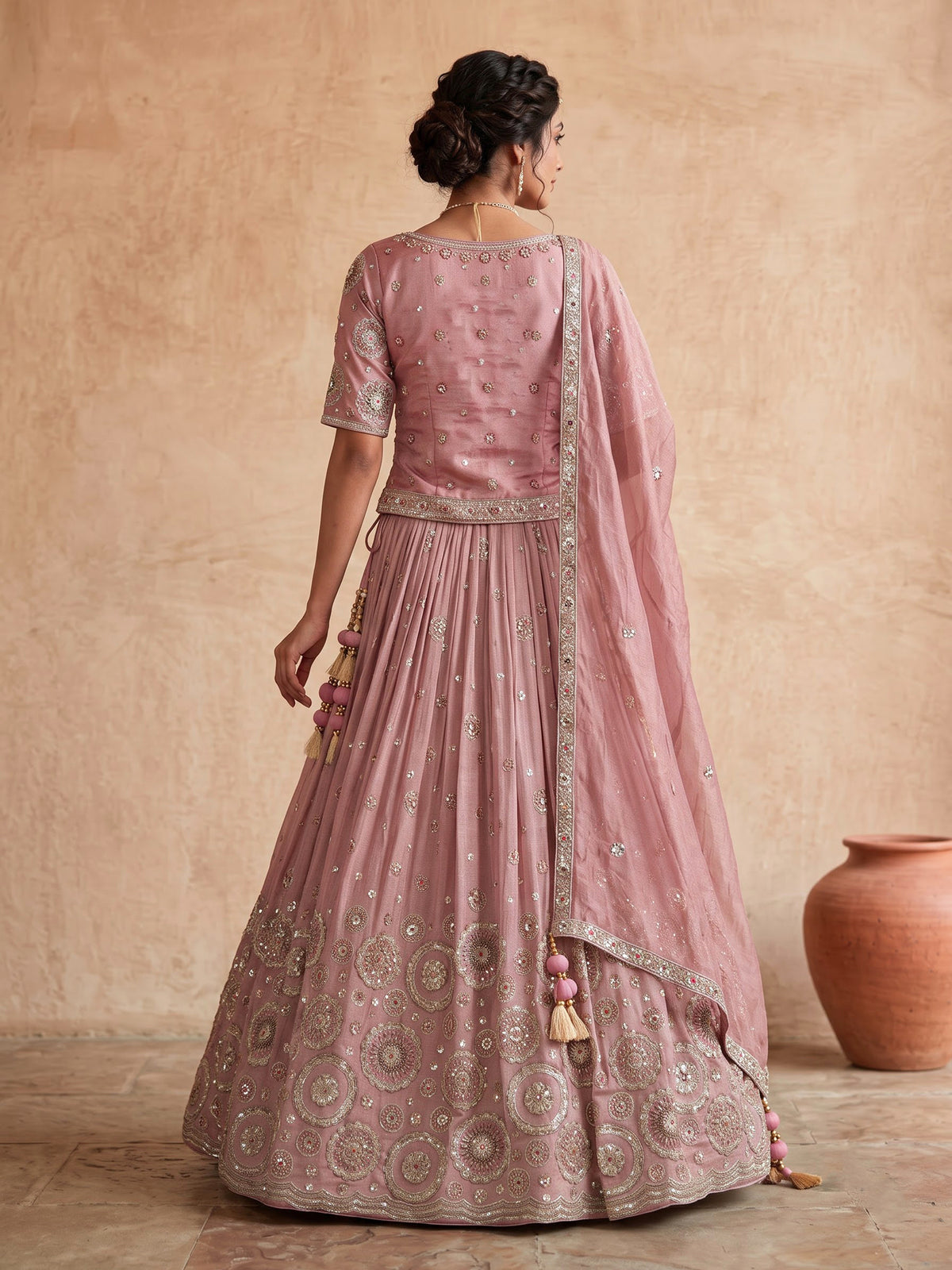 Pink floral cartouche women lehenga choli