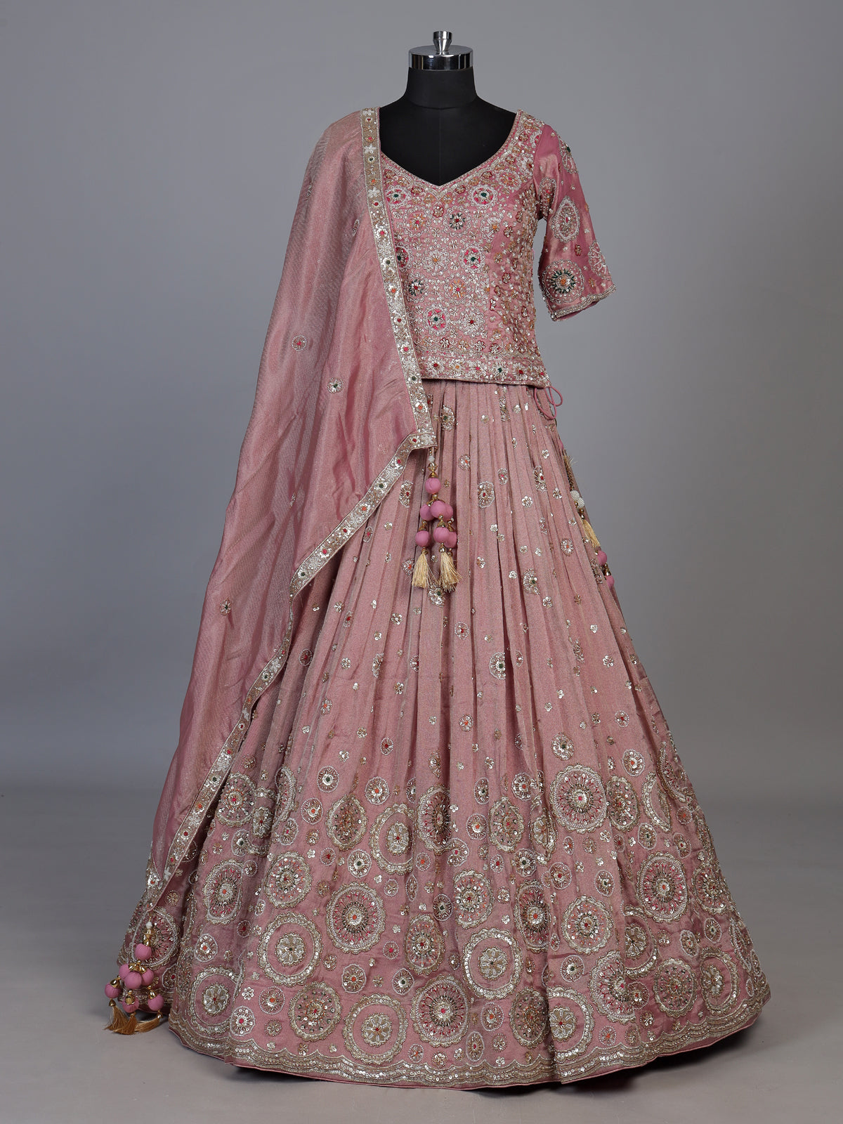 Pink floral cartouche women lehenga choli