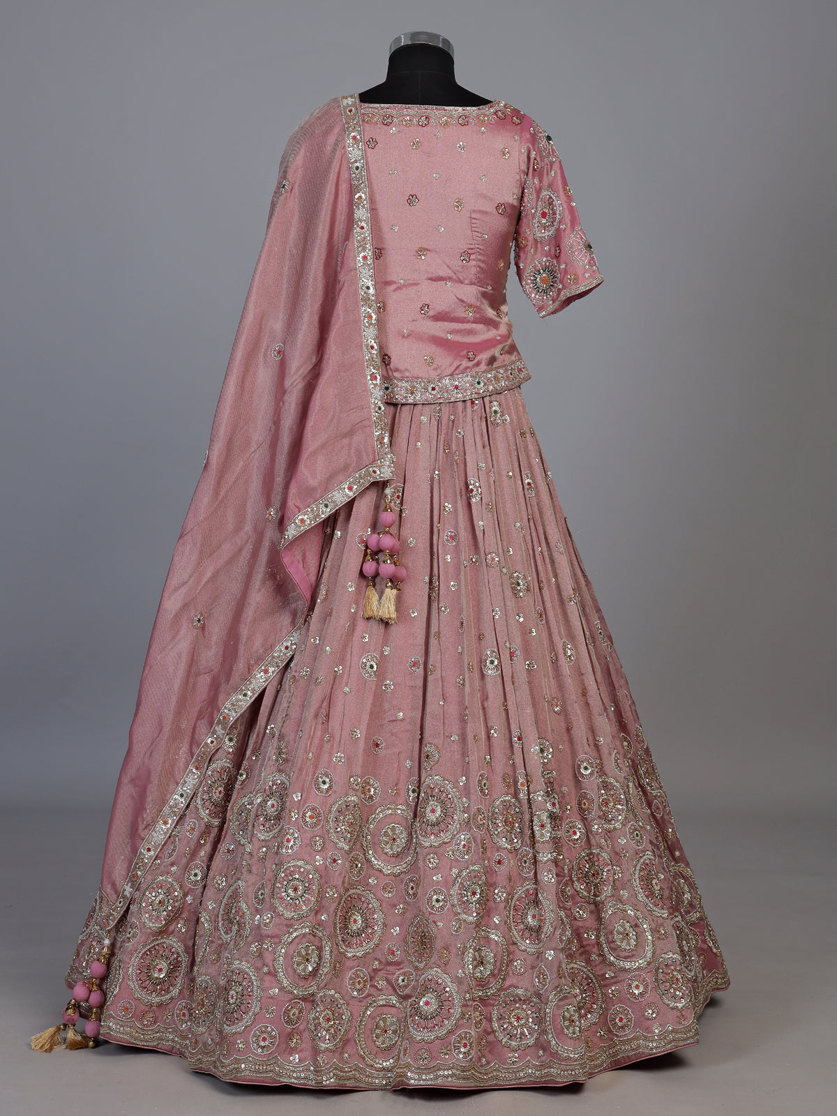 Pink floral cartouche women lehenga choli