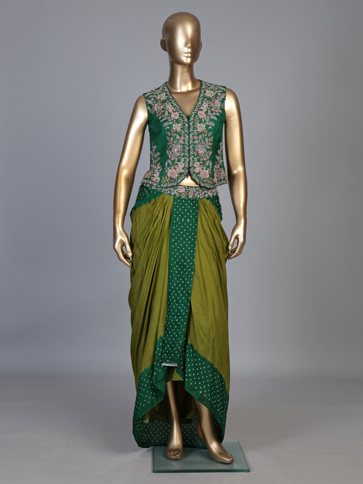Mint green floral indowestern skirt suit
