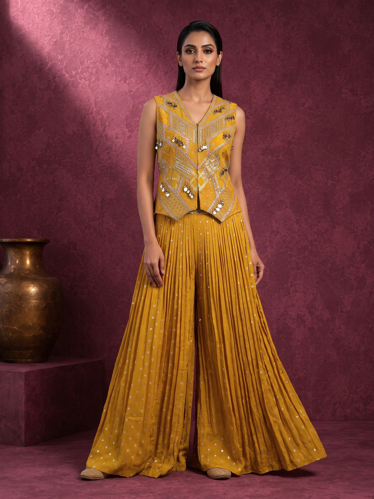 Yellow opulent palazzo suit