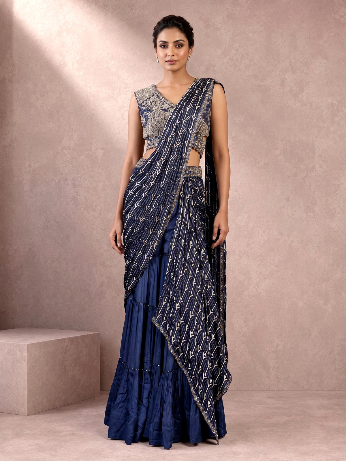 Blue geometric indowestern sharara suit