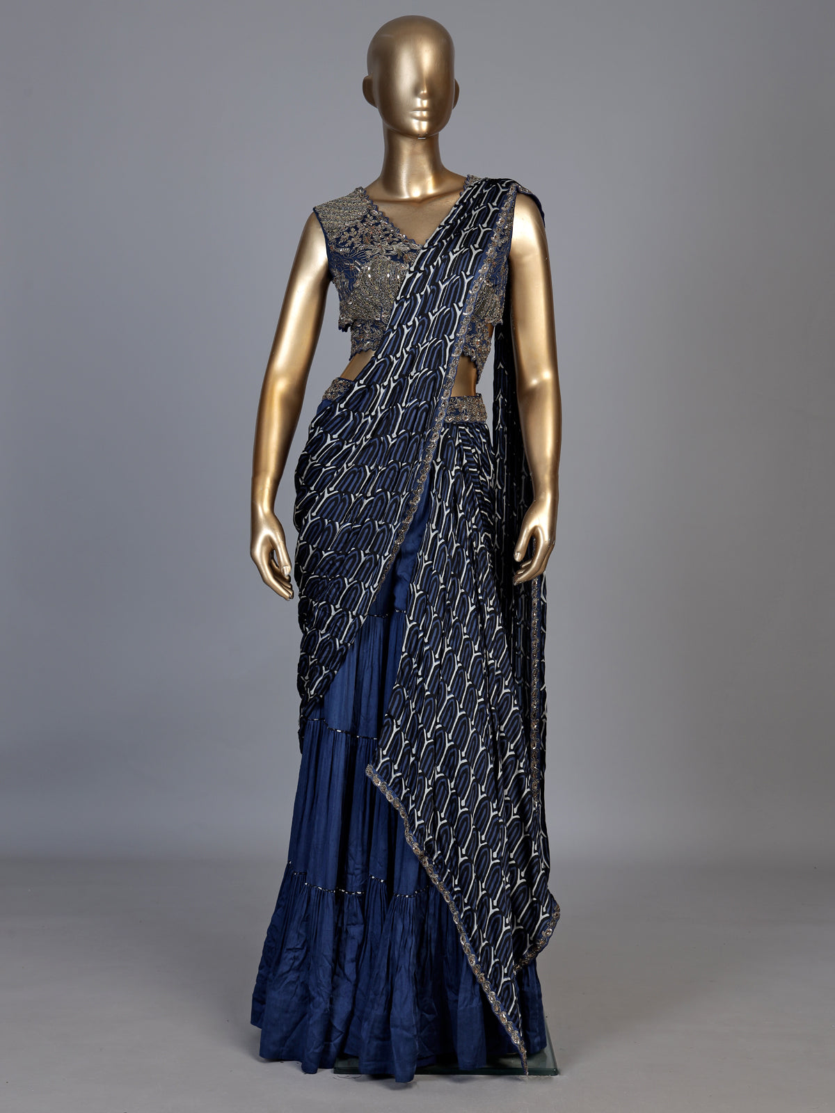 Blue geometric indowestern sharara suit