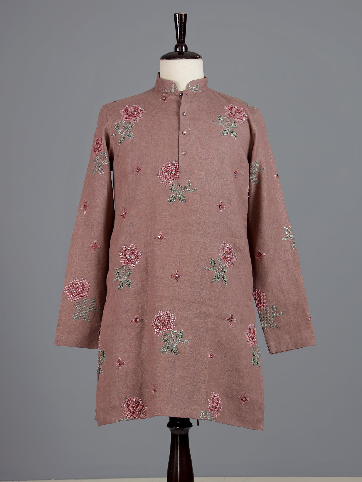 Onion pink cotton linen mens kurta
