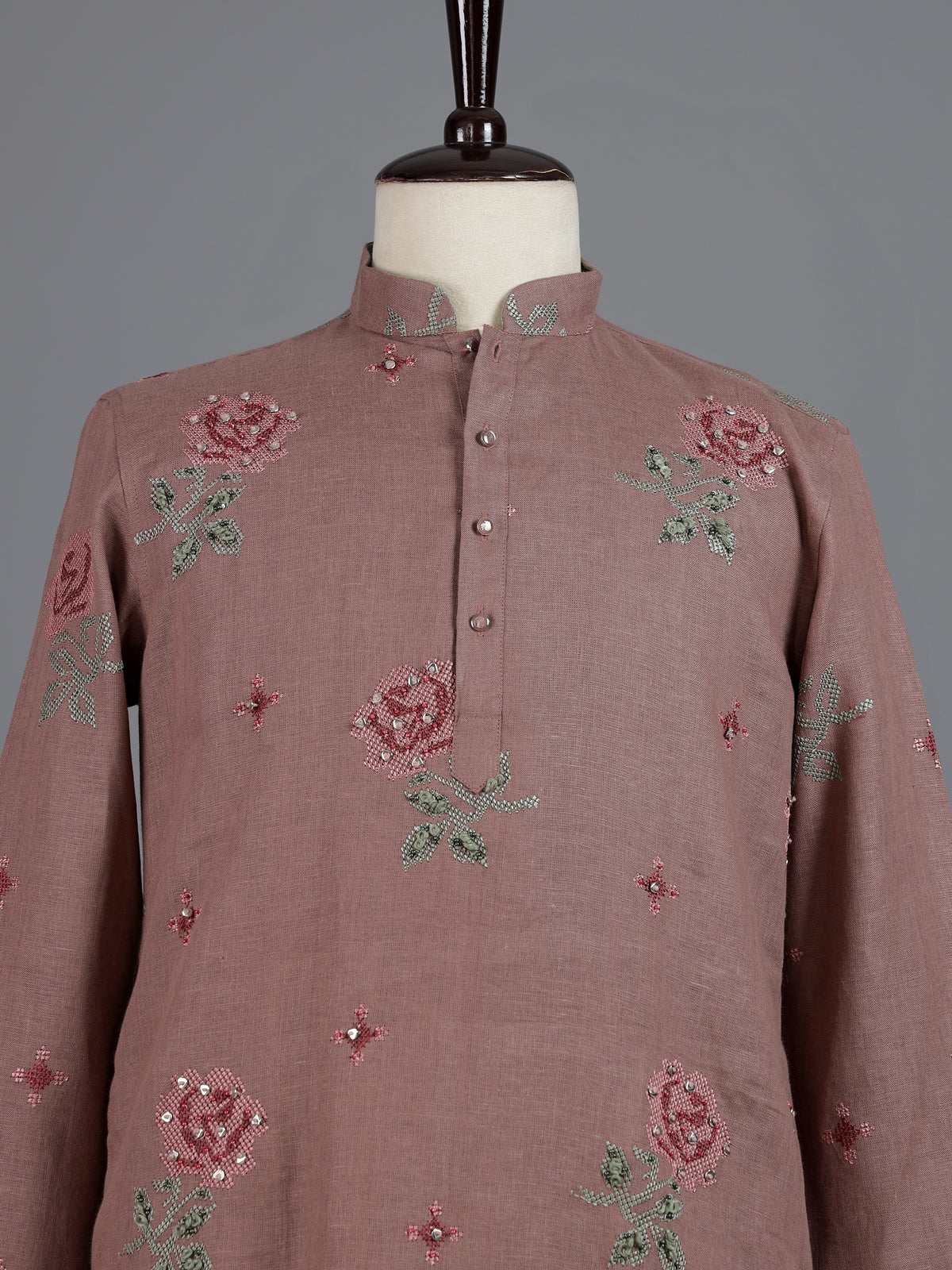 Onion pink cotton linen mens kurta