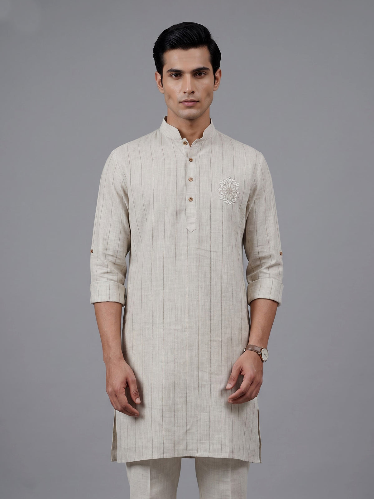 Off white cotton linen mens kurta