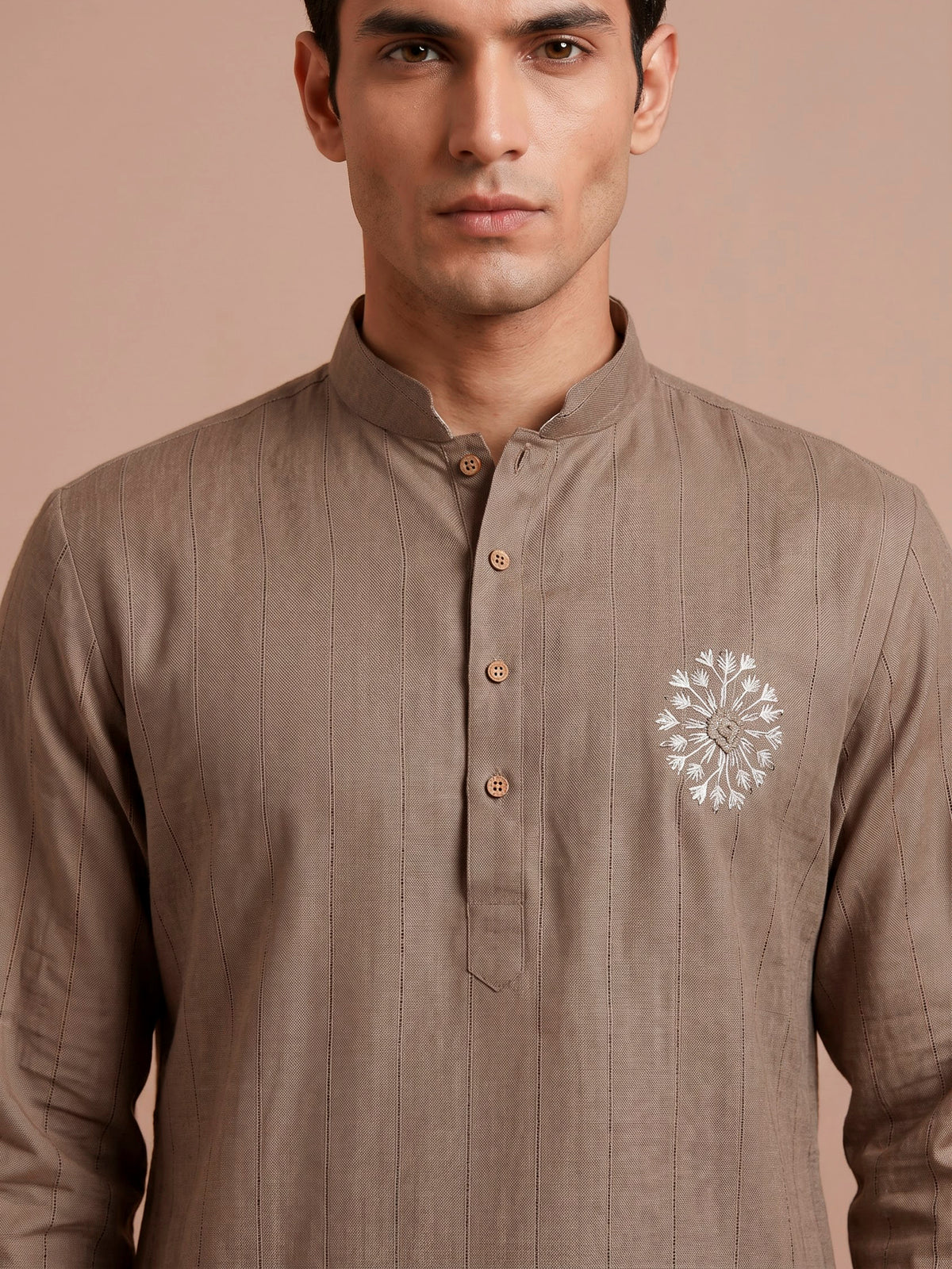 Beige cotton linen mens kurta