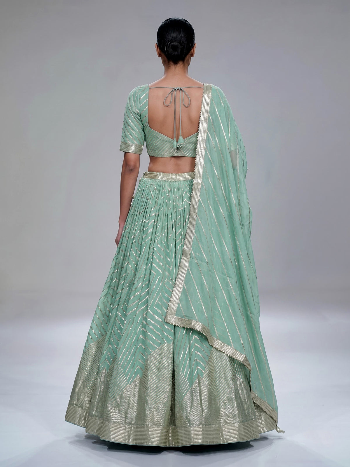 Sky blue gota patti embellished women’s georgette lehenga choli