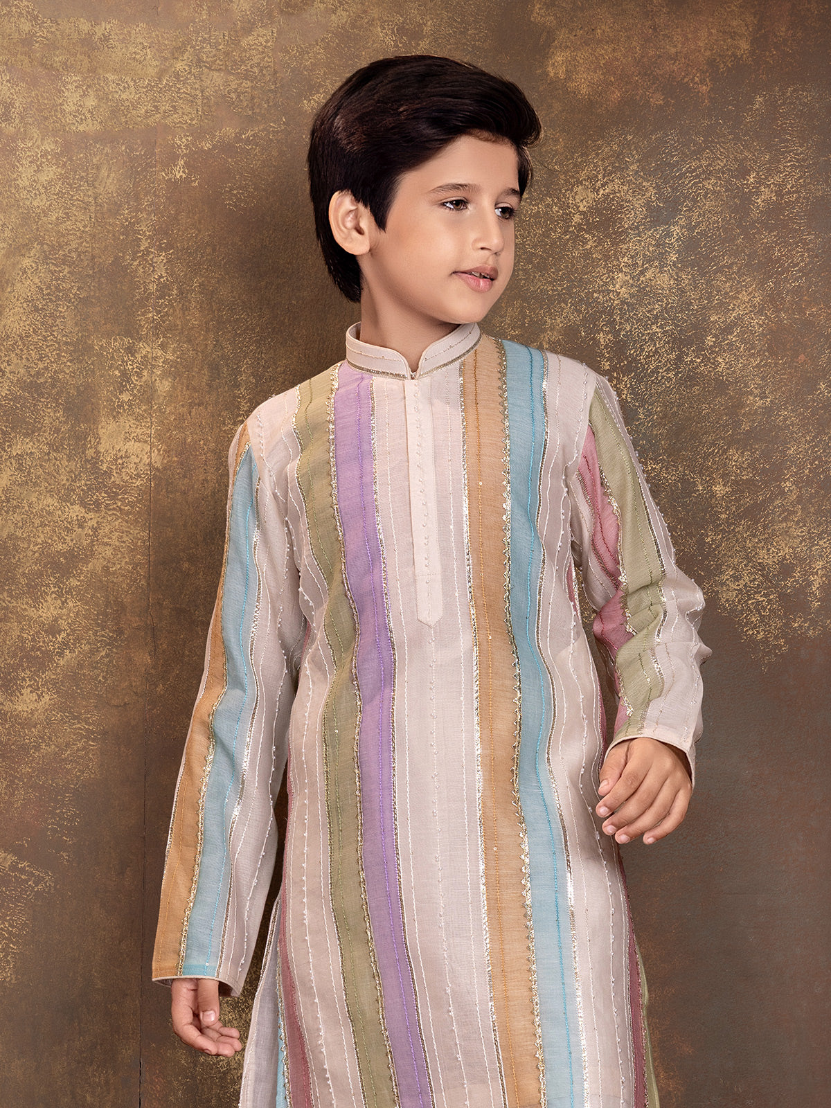 Multicolour striped boys kurta suit