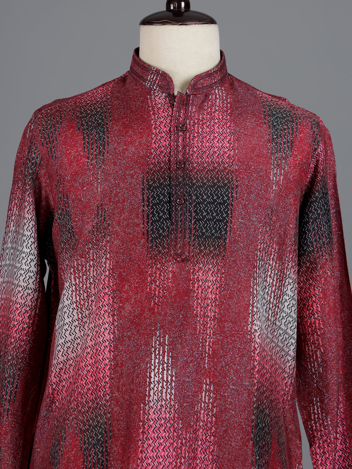 Maroon polyester viscose printed mens kurta pajama
