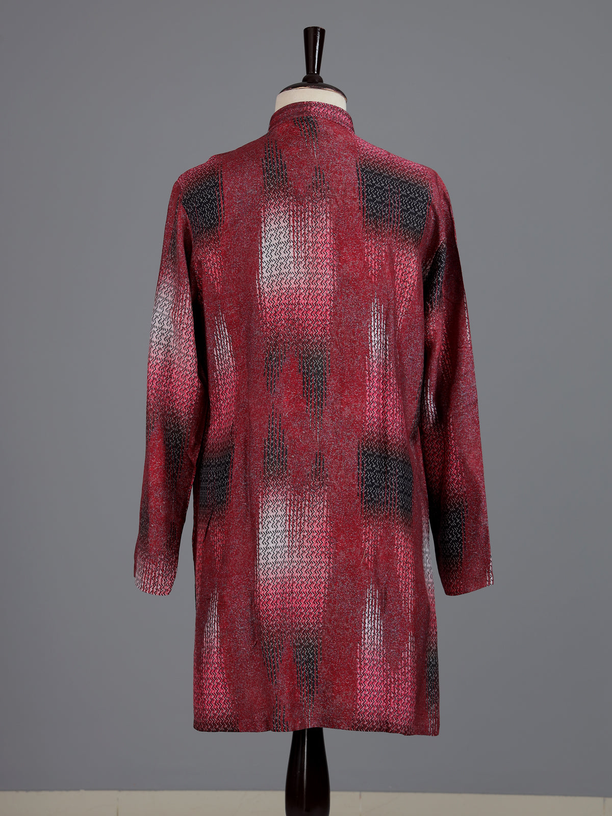 Maroon polyester viscose printed mens kurta pajama