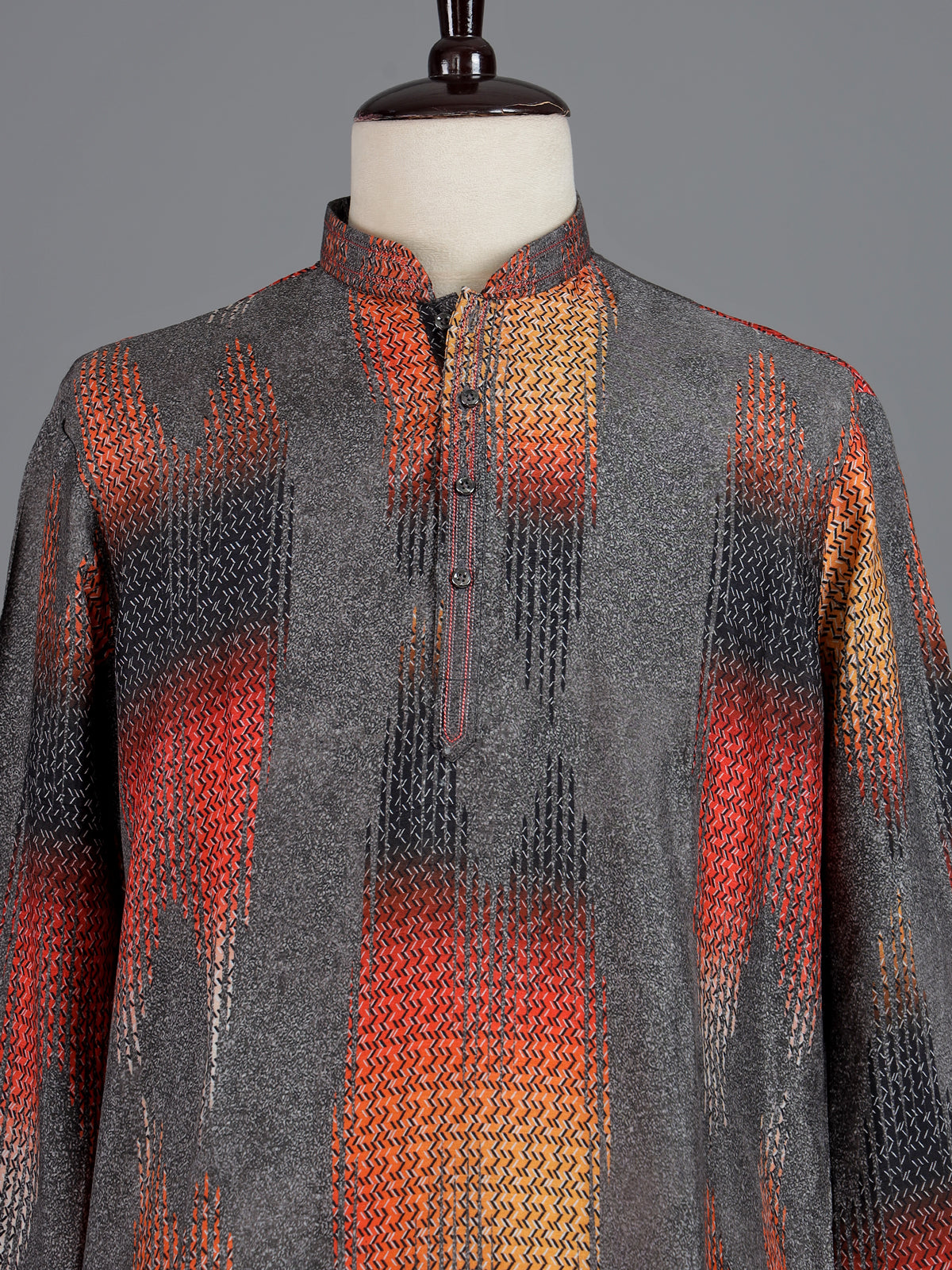 Grey polyester viscose printed mens kurta pajama