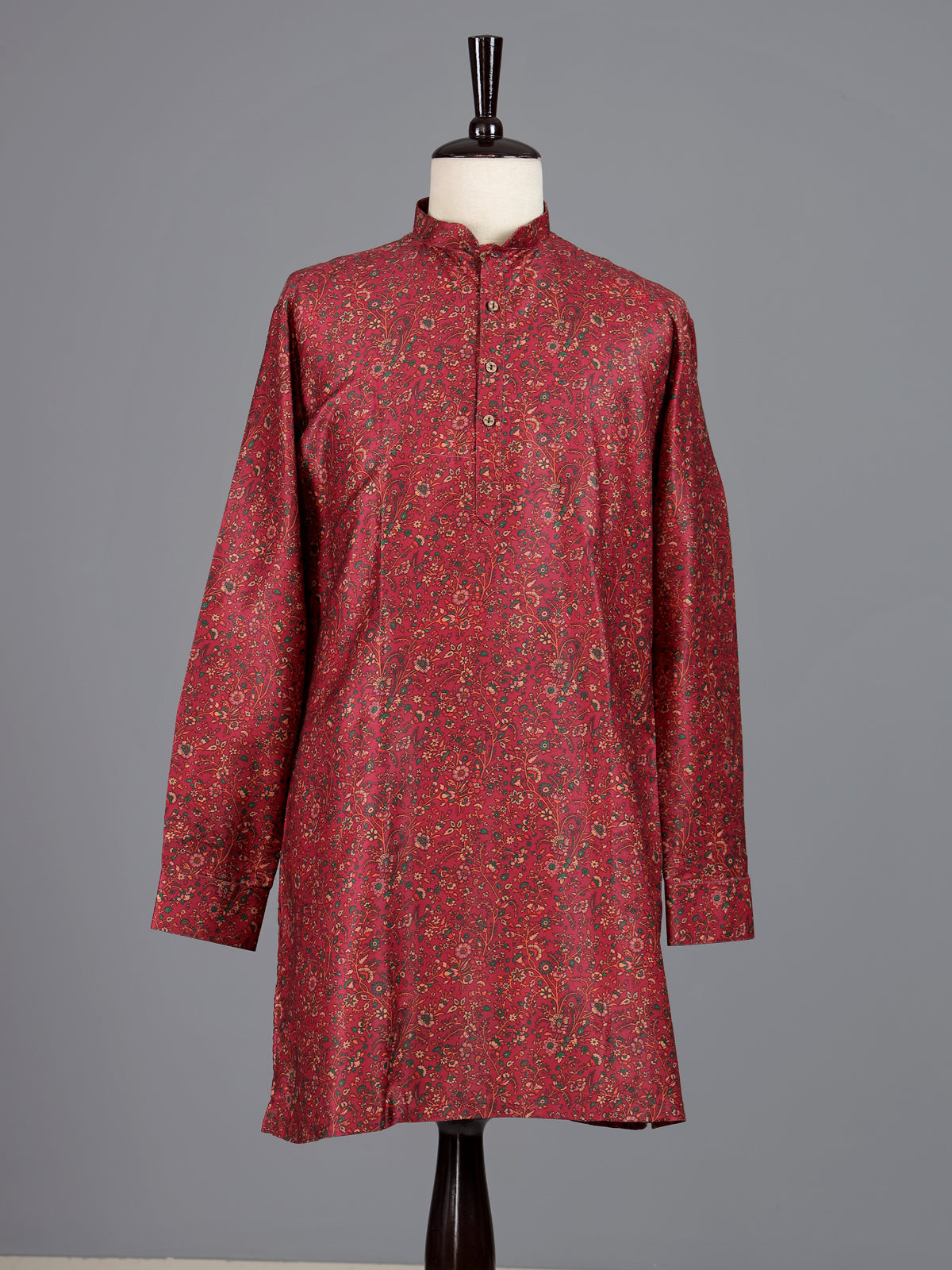 Maroon art silk printed mens kurta pajama