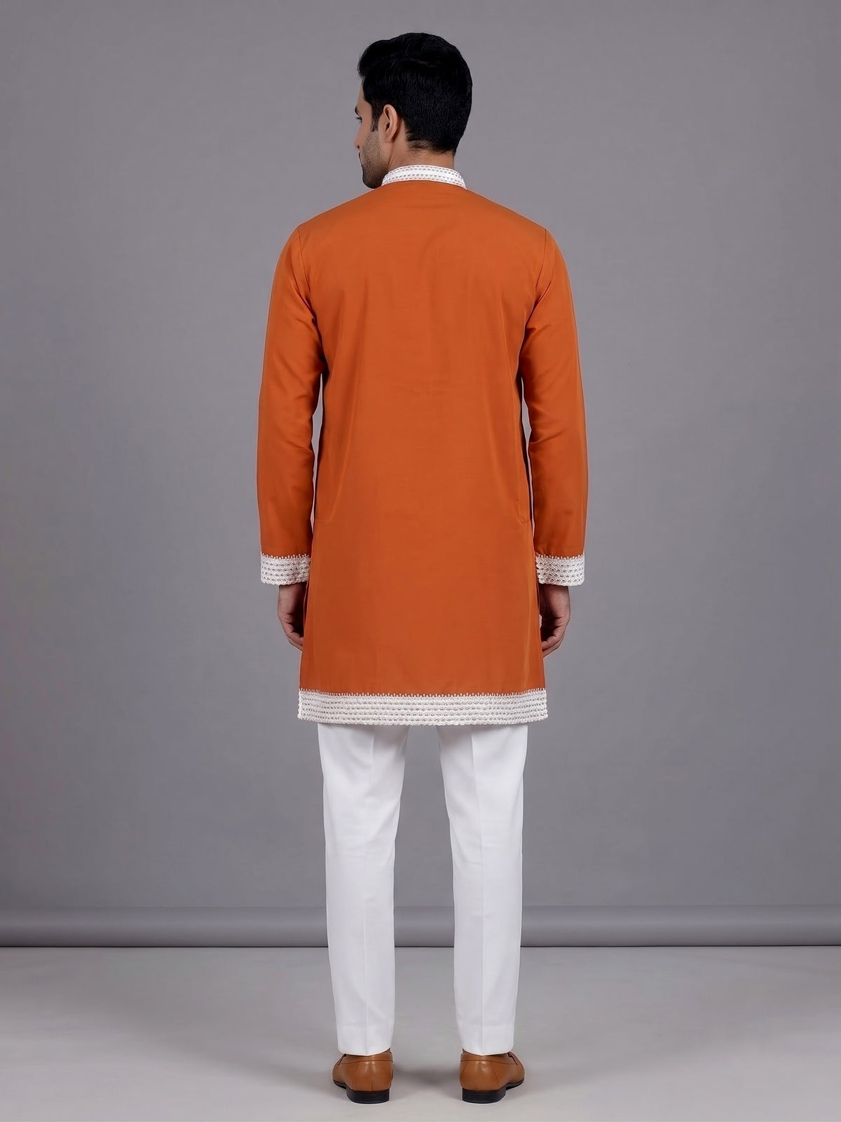 Rust orange polyester viscose mens kurta pajama