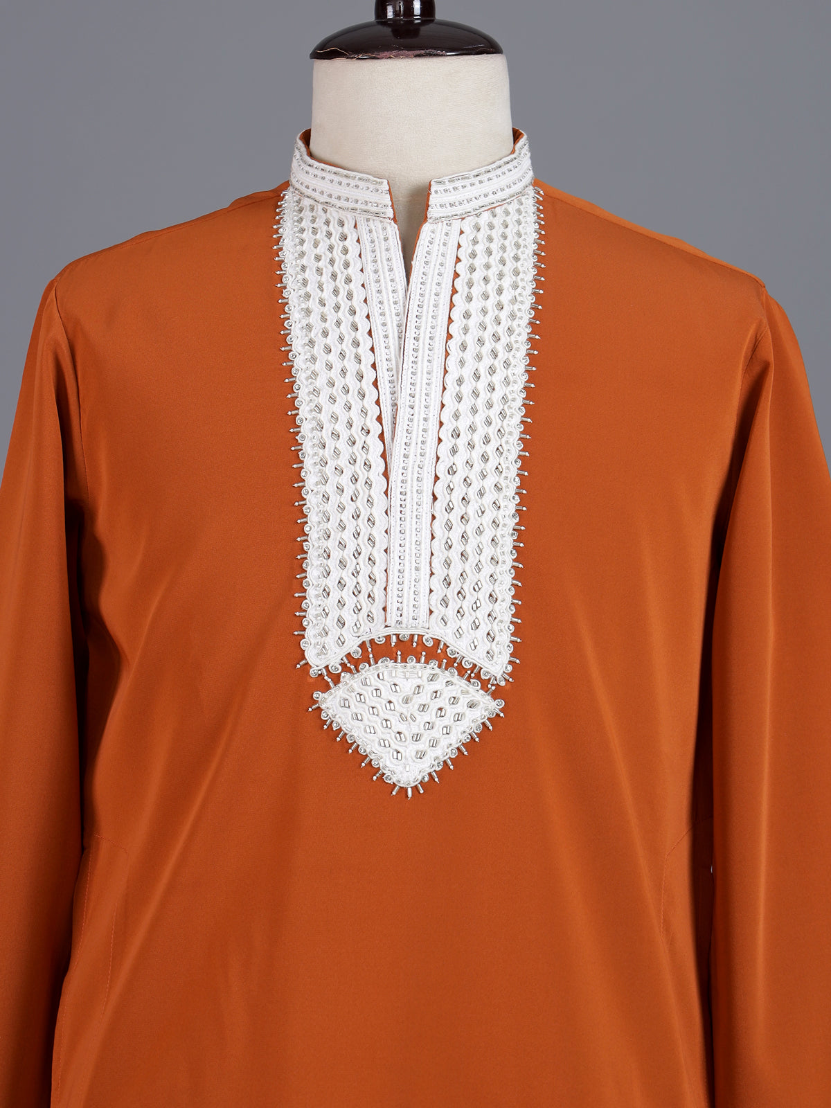 Rust orange polyester viscose mens kurta pajama