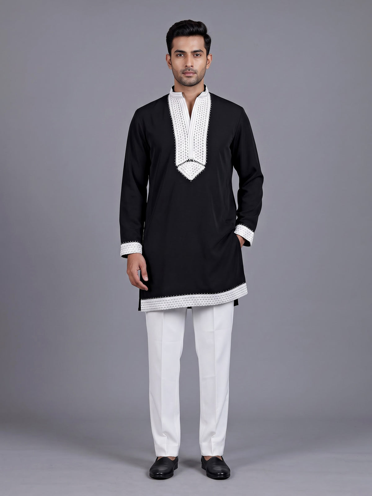 Black polyester viscose mens kurta pajama