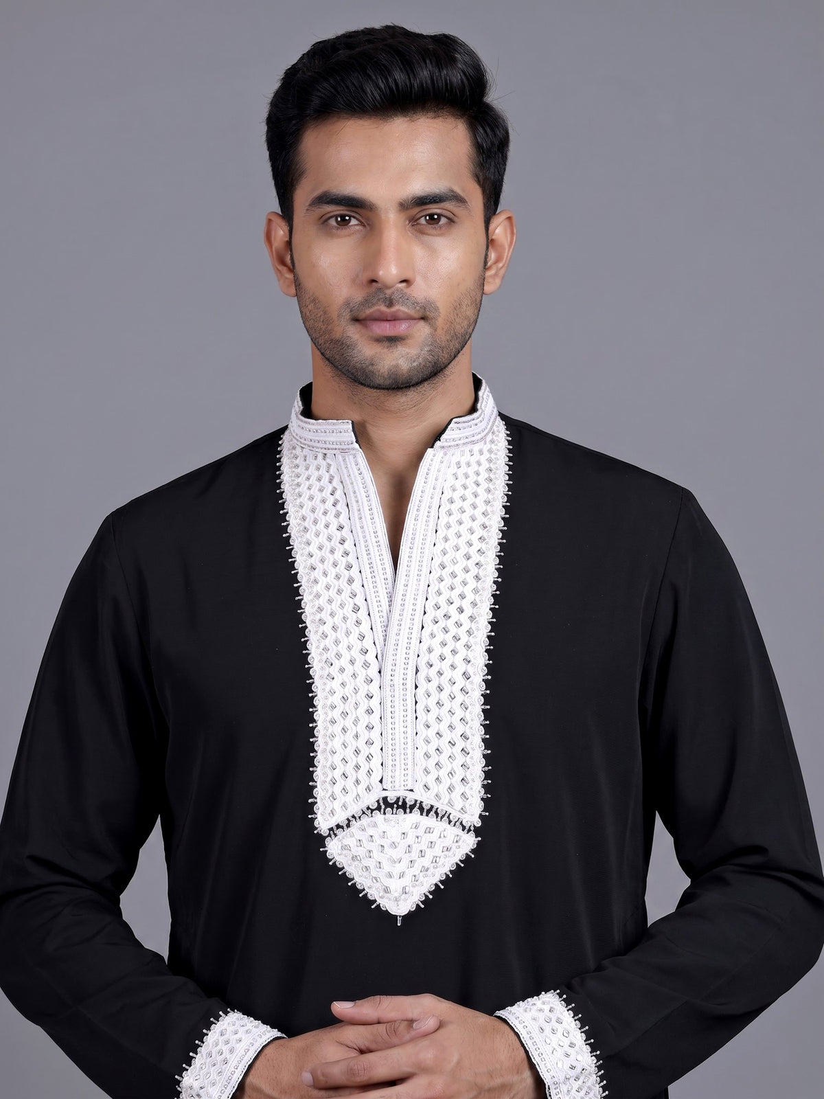 Black polyester viscose mens kurta pajama