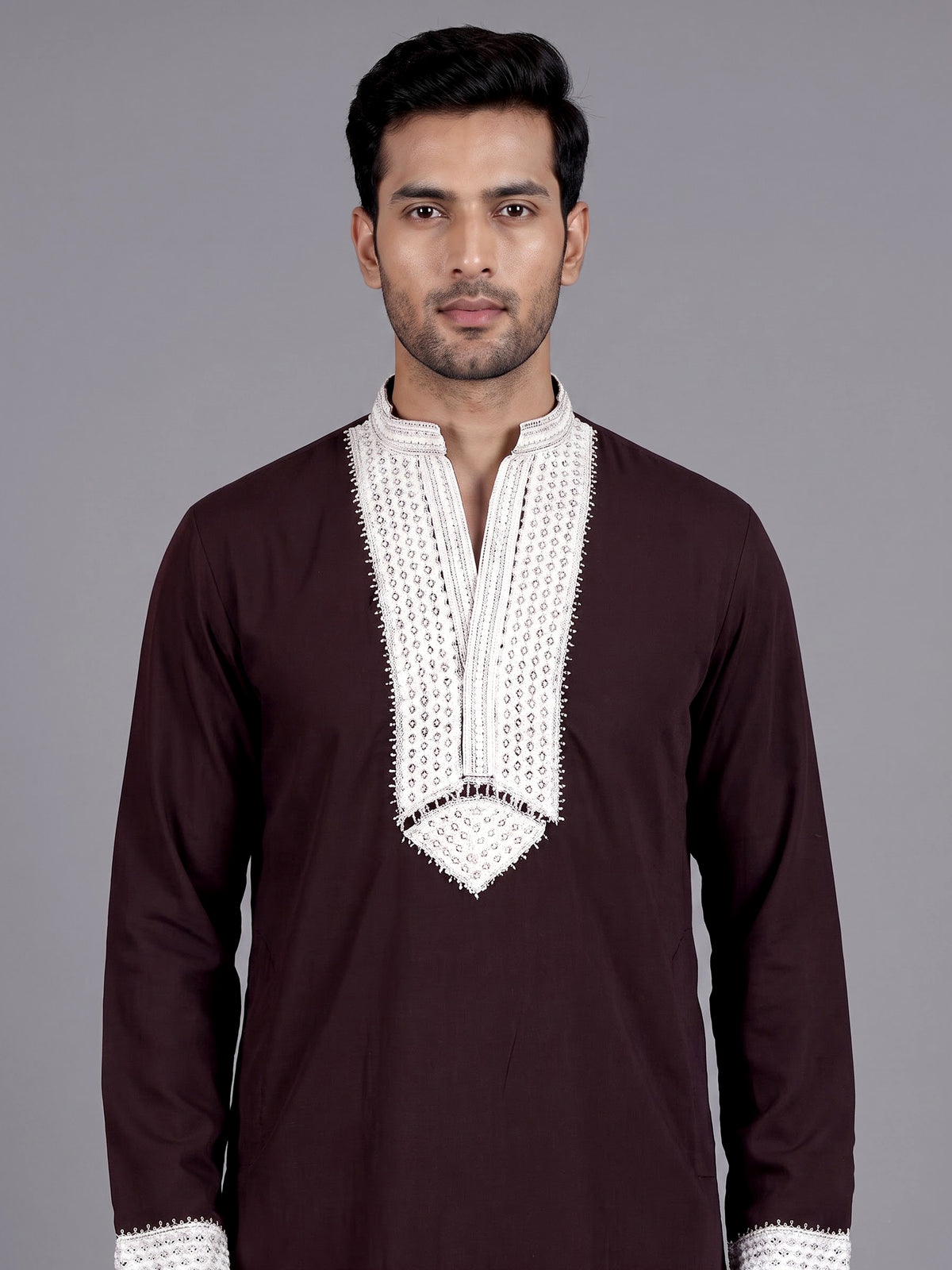 Dark brown polyester viscose mens kurta pajama