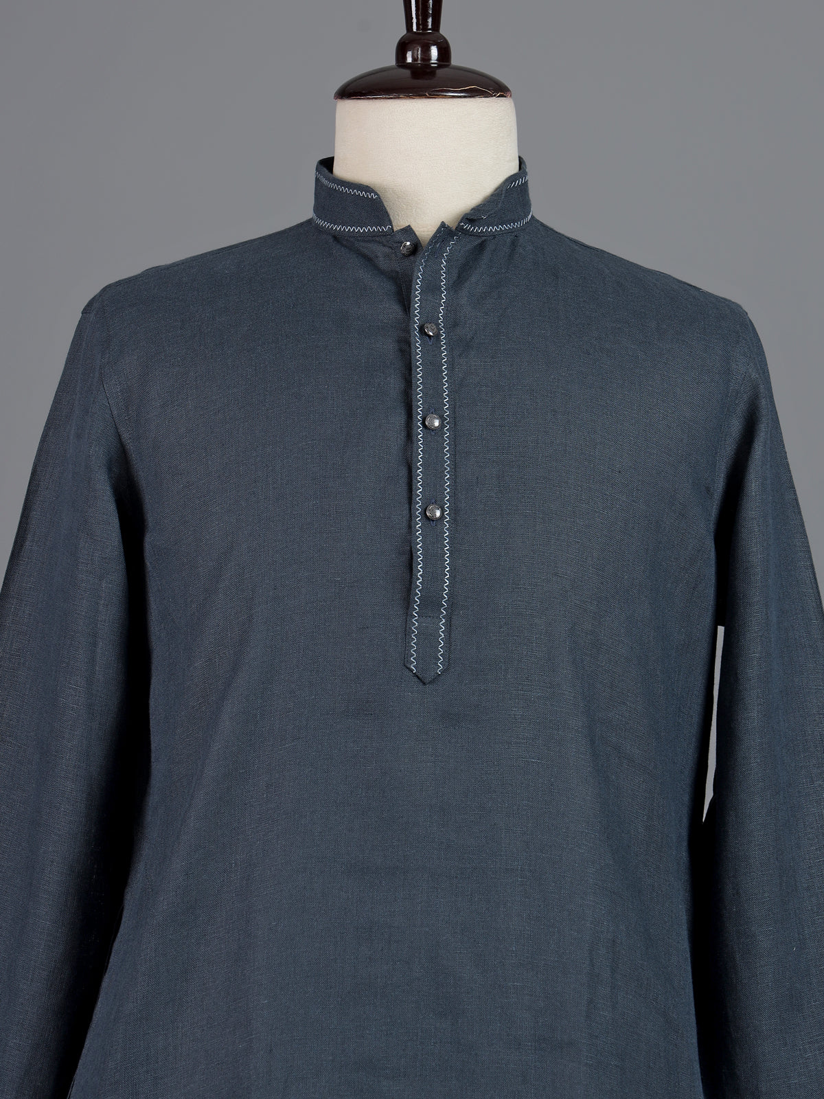 Stone blue cotton linen mens kurta pajama