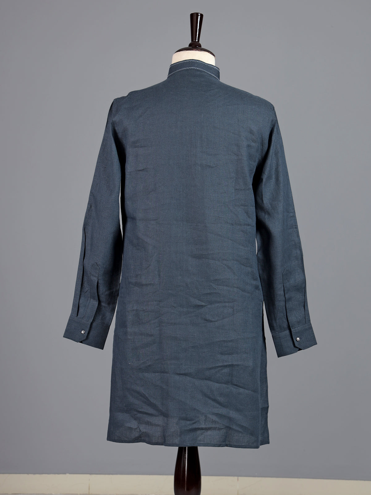 Stone blue cotton linen mens kurta pajama
