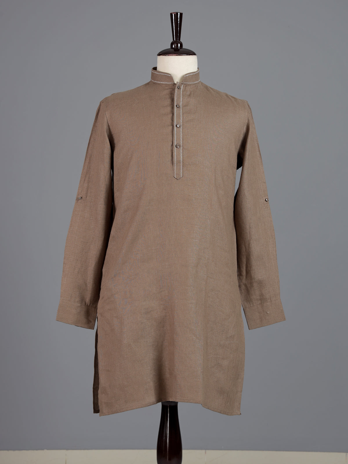 Brown cotton linen mens kurta pajama