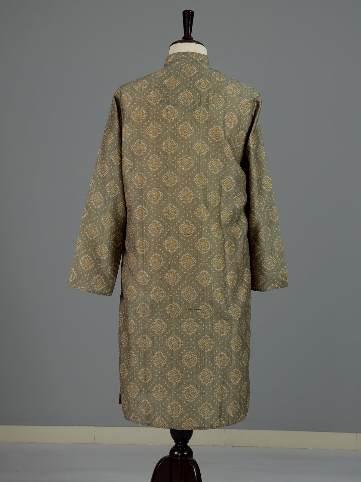 Green cotton silk printed mens kurta pajama