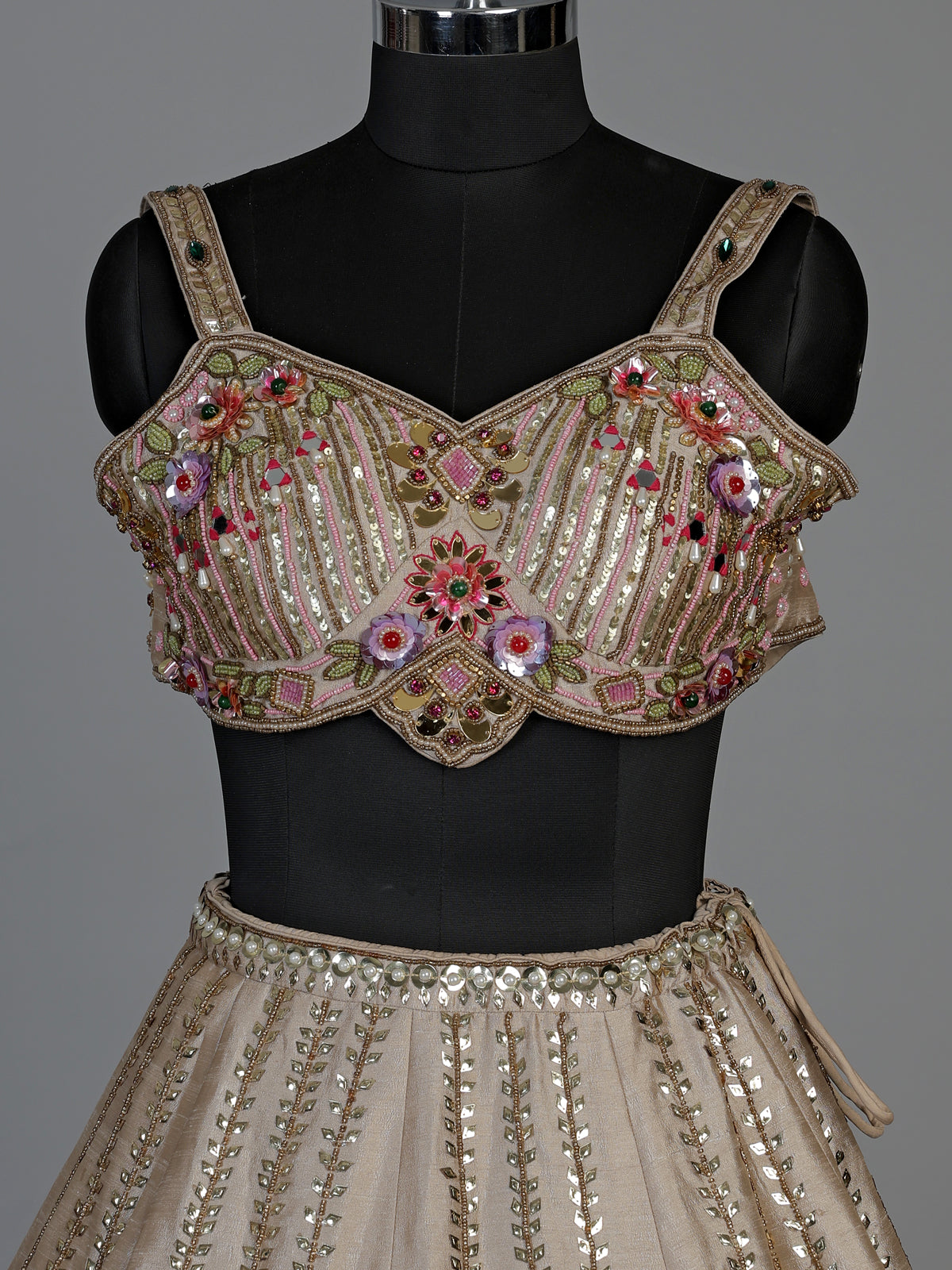 Gold zardosi embellished women’s shimmer silk lehenga choli