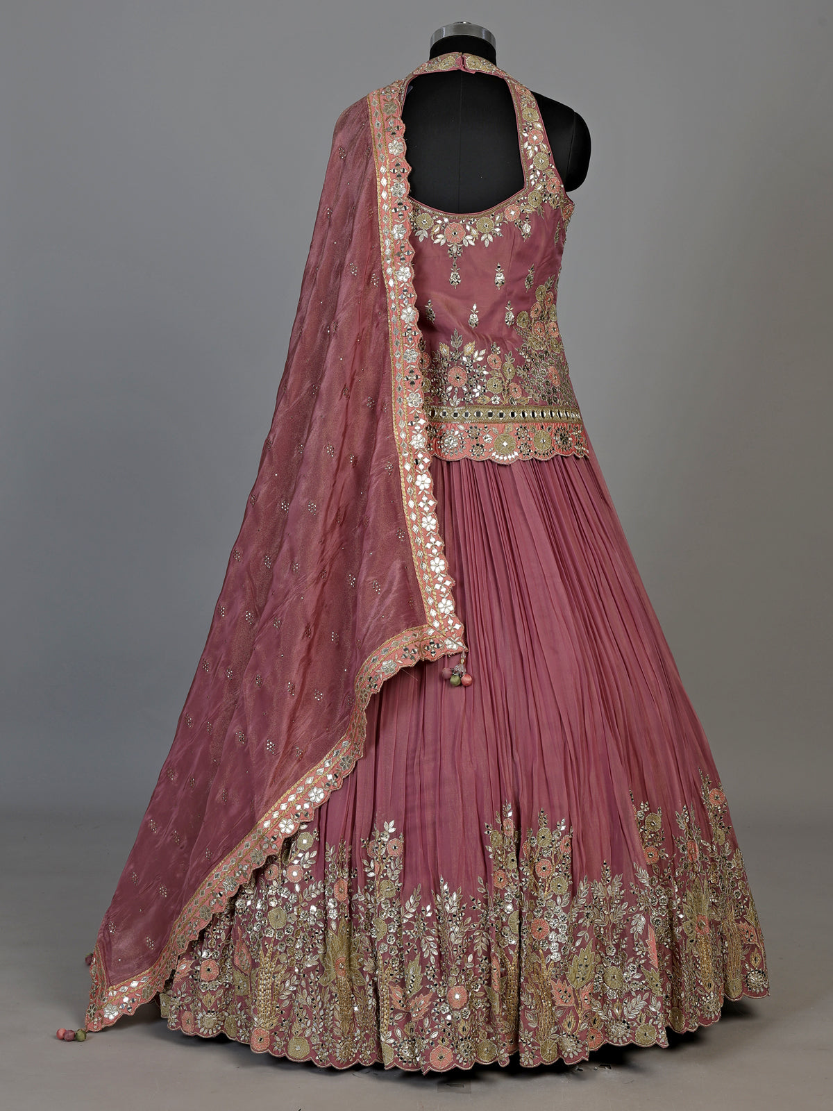 Onion pink aabla embellished women’s shimmer silk lehenga choli