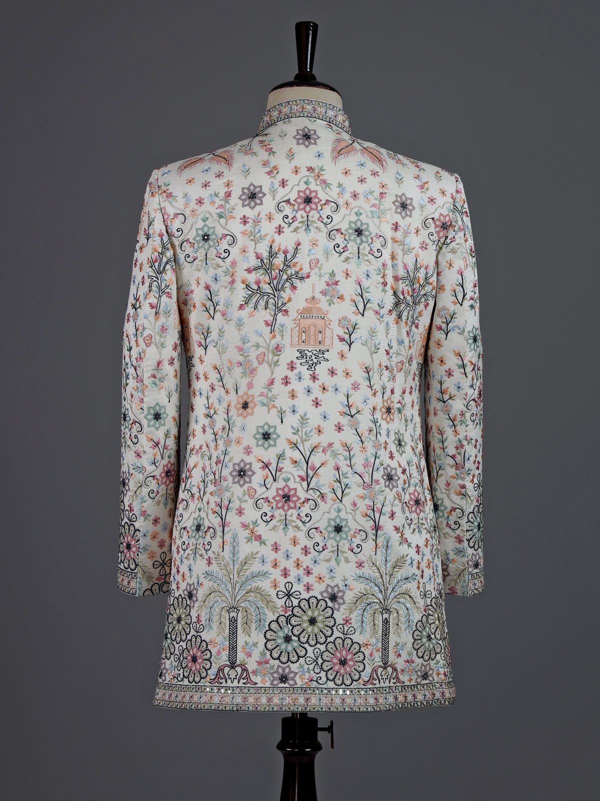 Off white embellished poly viscose mens indo western jacket