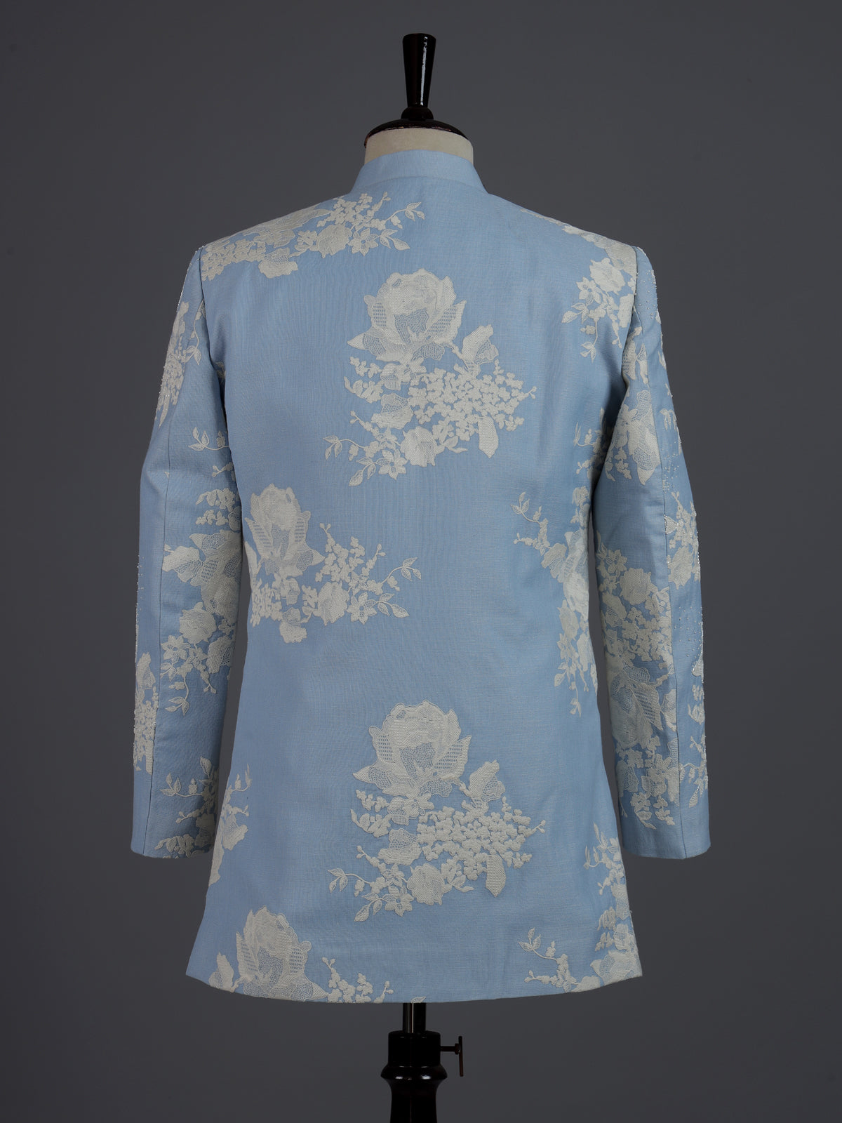 Pastel powder blue brocade silk mens indo western jacket