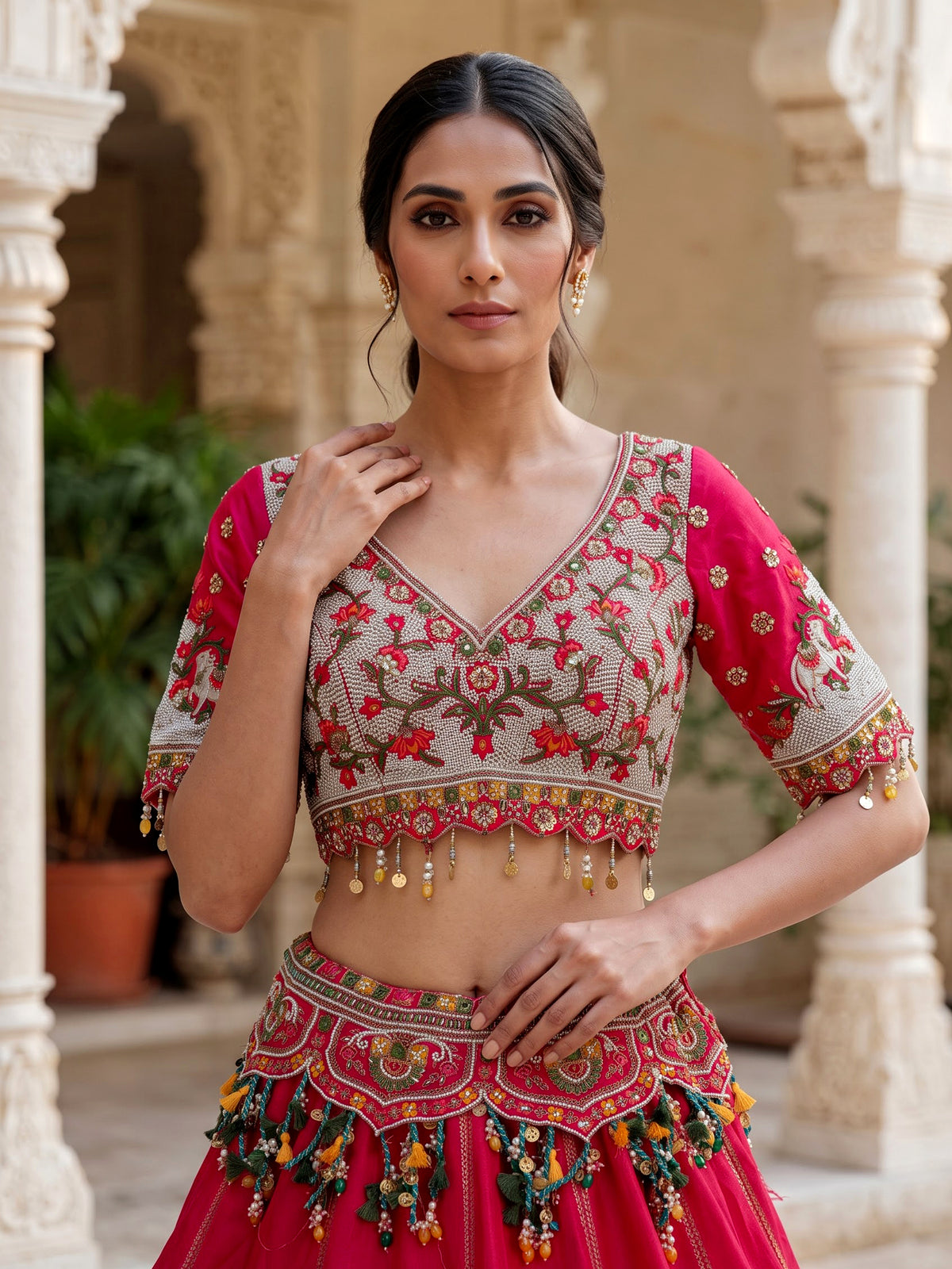 Rani pink silk dupion embellished lehenga choli for women