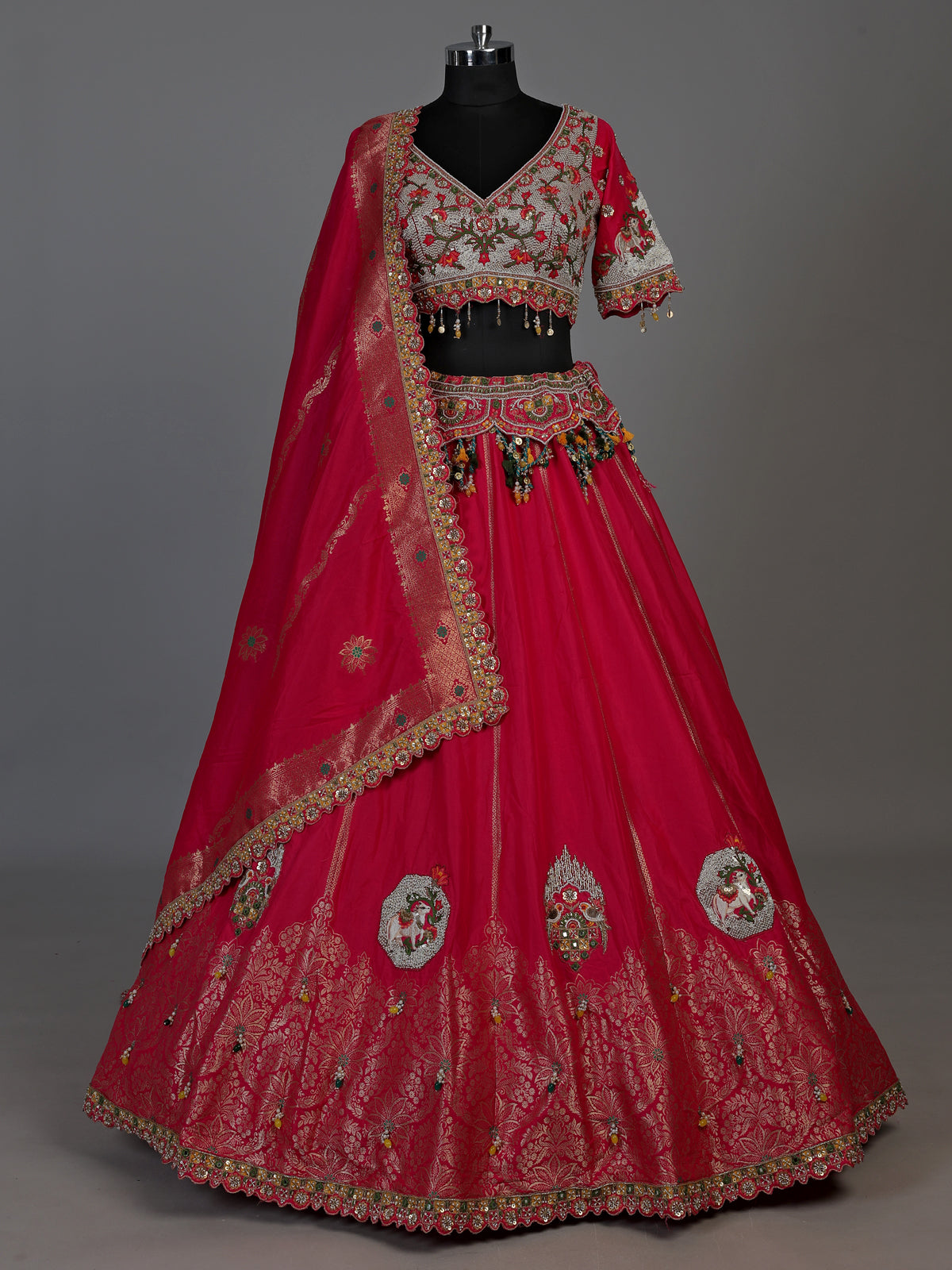 Rani pink silk dupion embellished lehenga choli for women