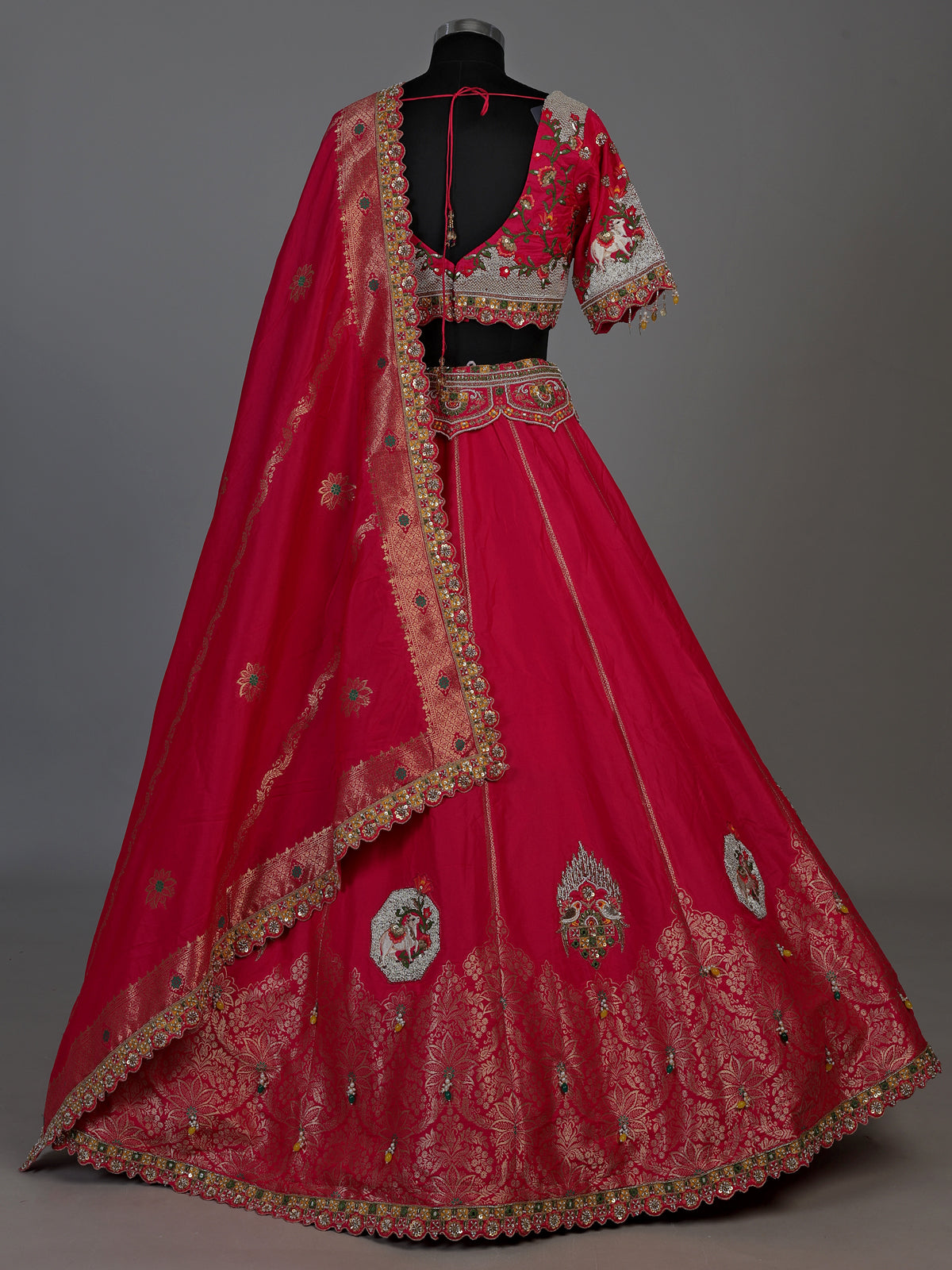 Rani pink silk dupion embellished lehenga choli for women