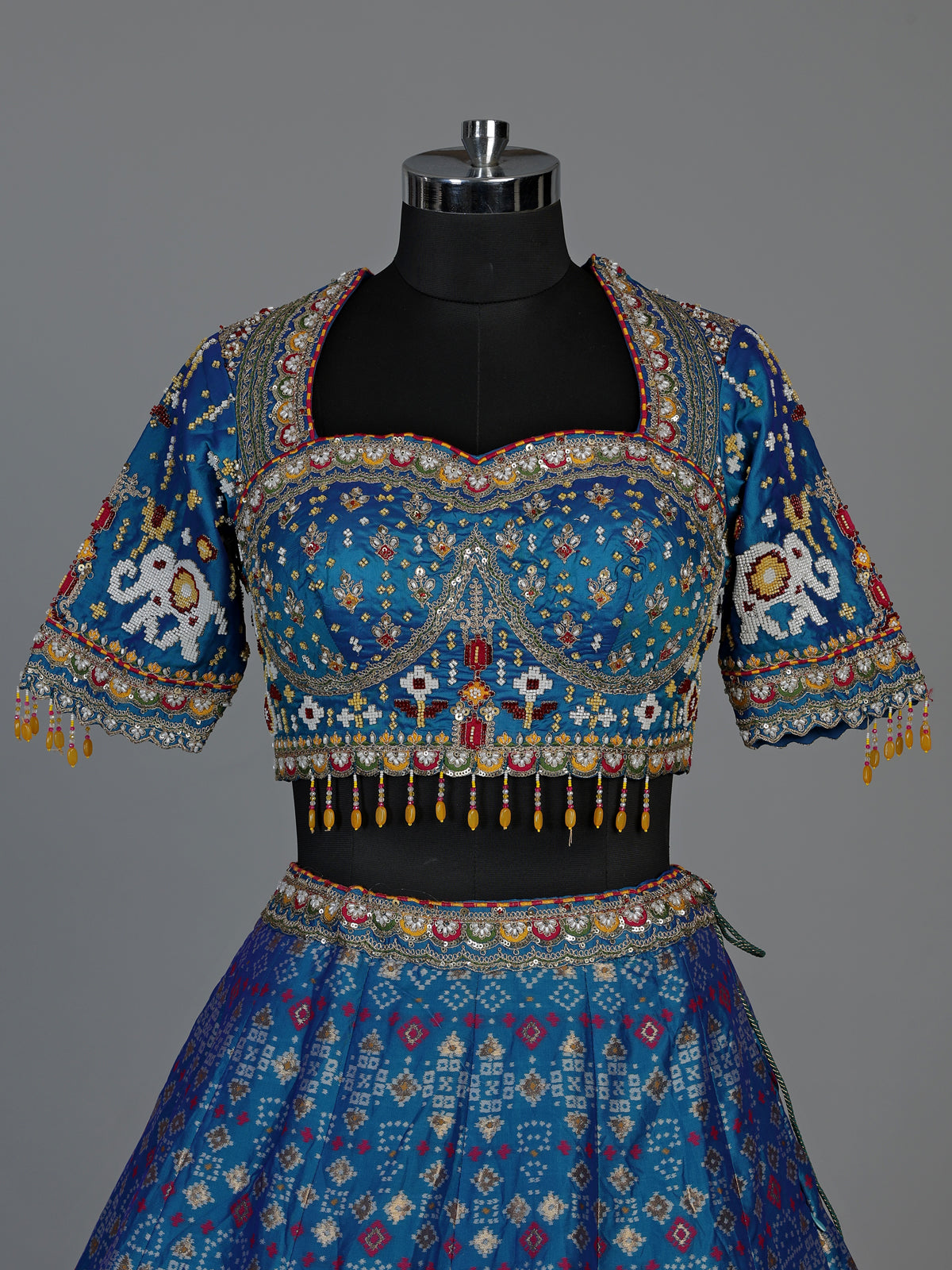 Rama blue gajji silk embroidered lehenga choli for women