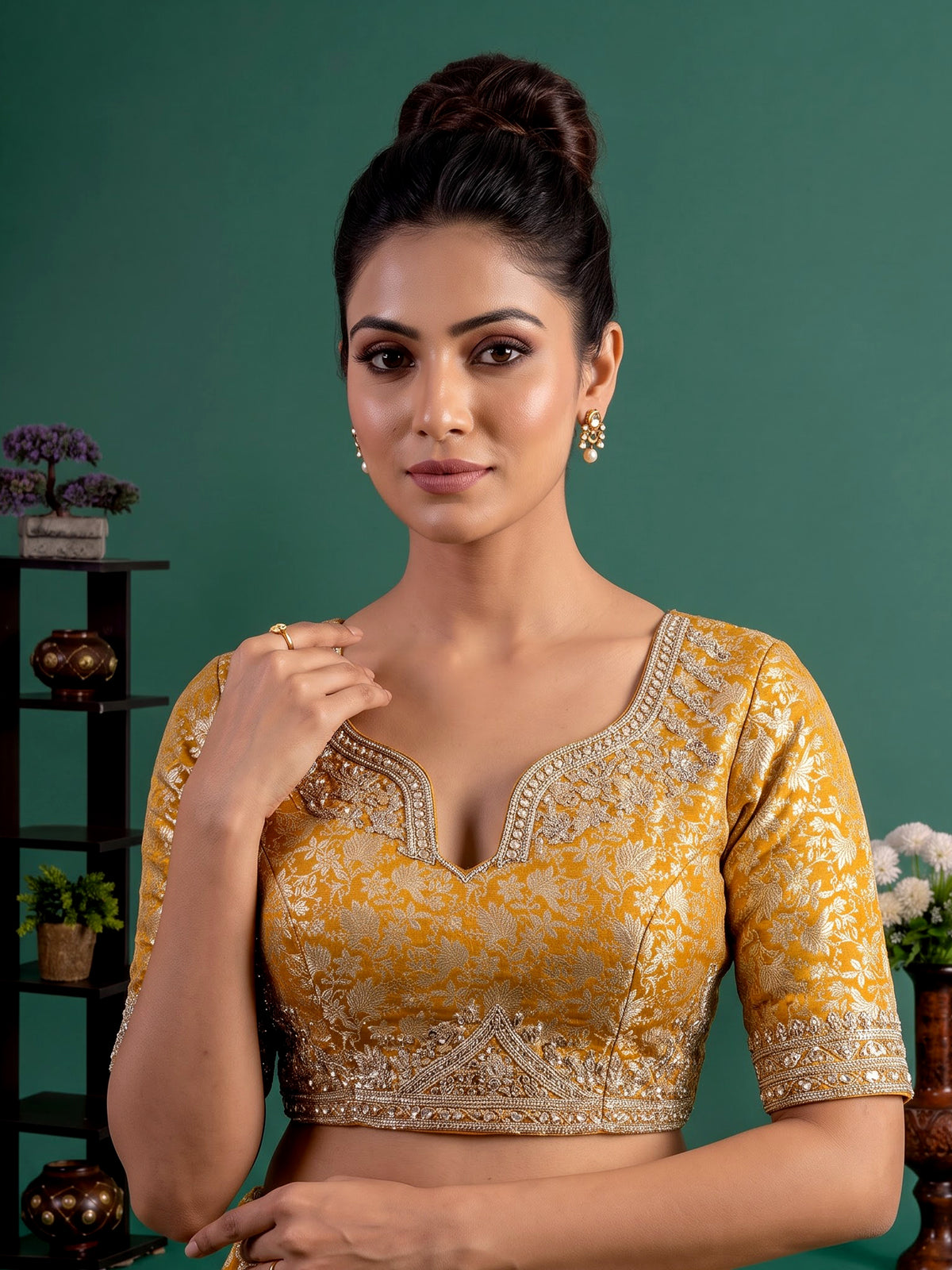 Mustard yellow cutdana zari embellished women’s raw silk lehenga choli