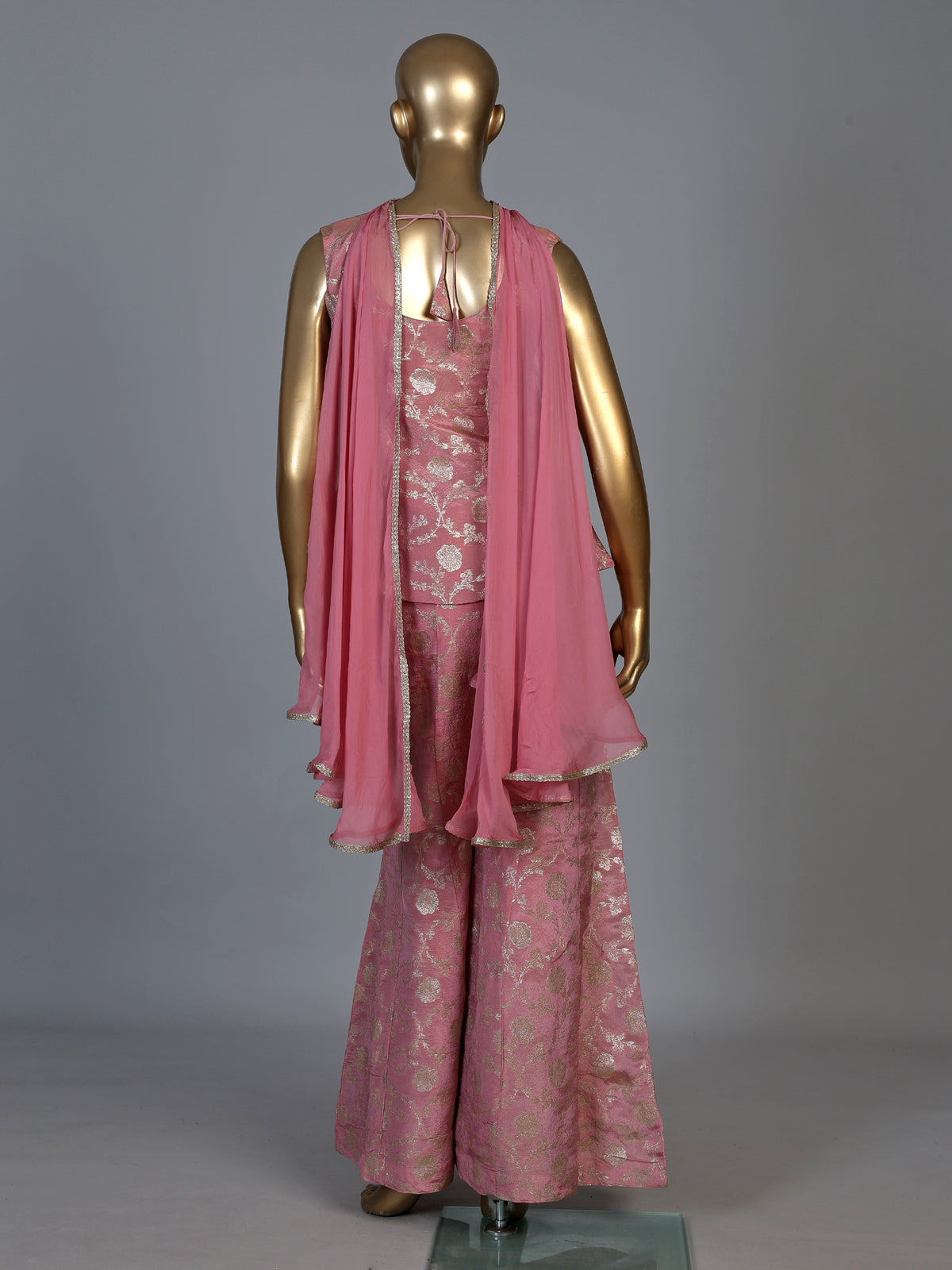 Onion pink banarasi silk designer palazzo suit with dupatta